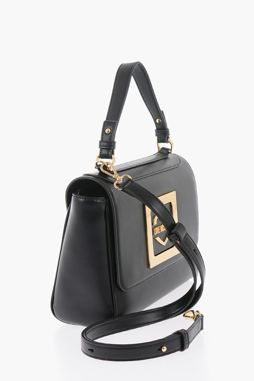 Moschino 1500~LOVE Faux Leather Shoulder Bag with Gold Details, view 2