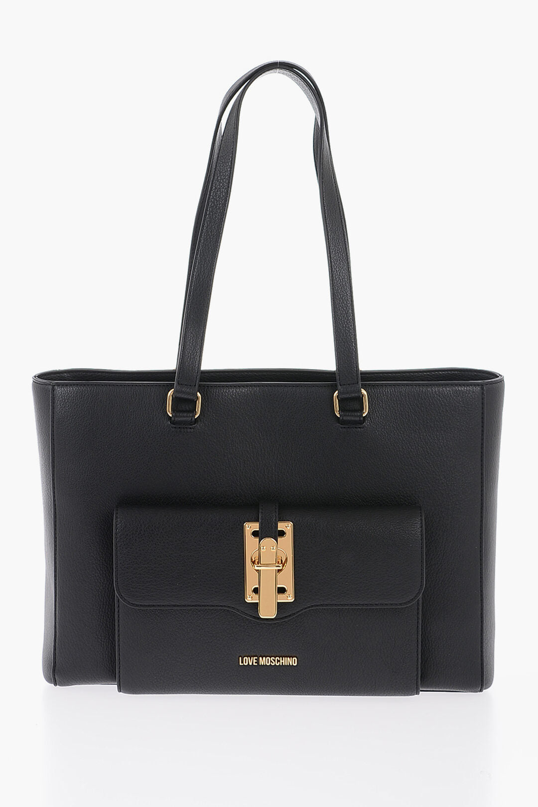 Moschino 1500~LOVE Faux Leather Tote Bag with Gold Details