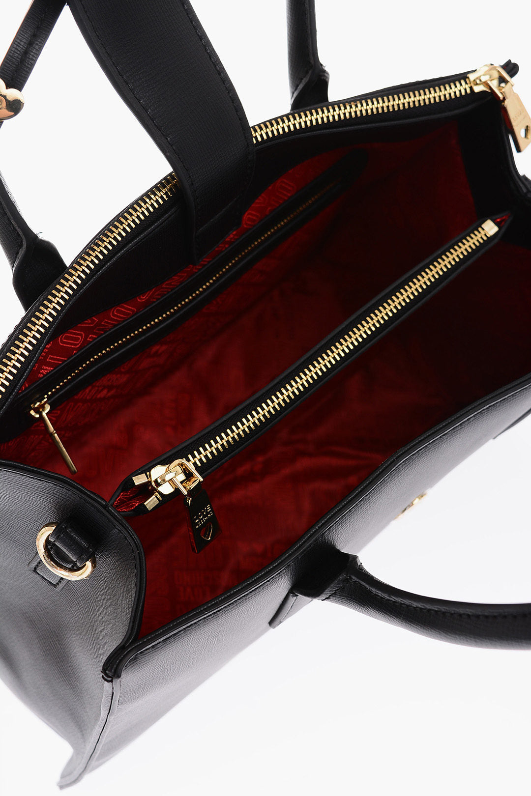 Moschino 1500~LOVE Faux Leather Tote Bag with Gold Heart Charm, view 2
