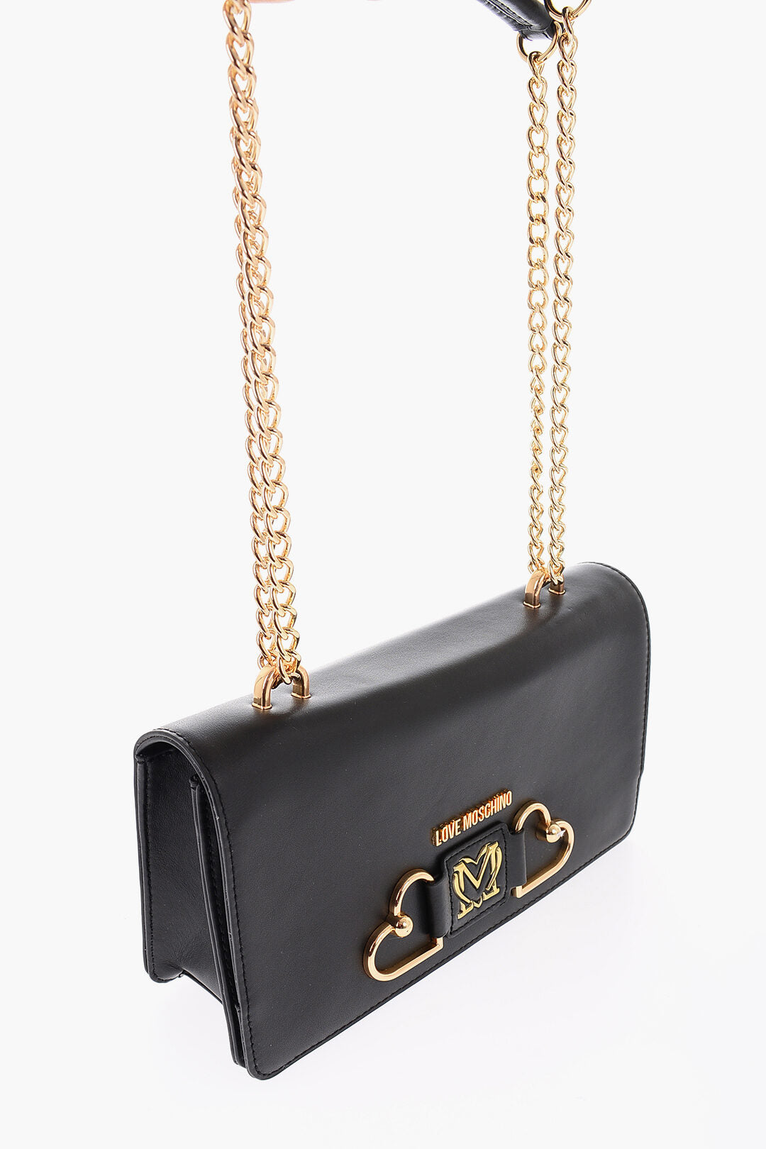 Moschino 1500~LOVE Leather Bag with Gold Double-Heart Decoration