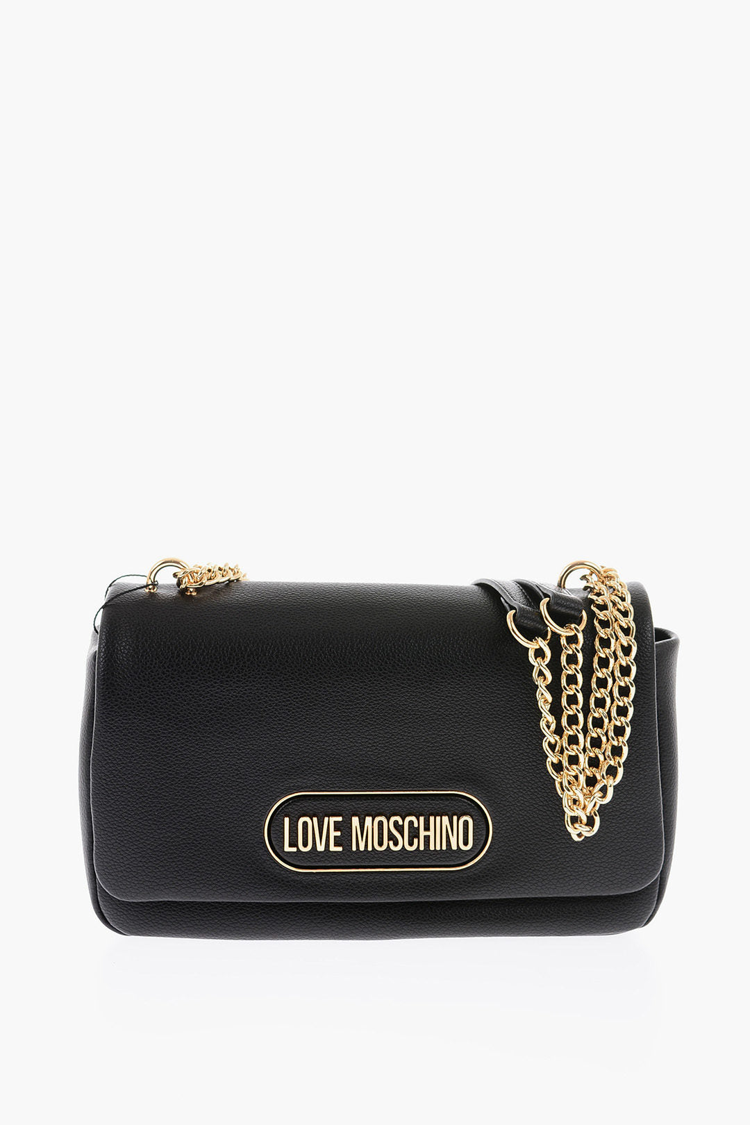 Moschino 1500~LOVE Pebbled Faux Leather Shoulder Bag with Gold Logo