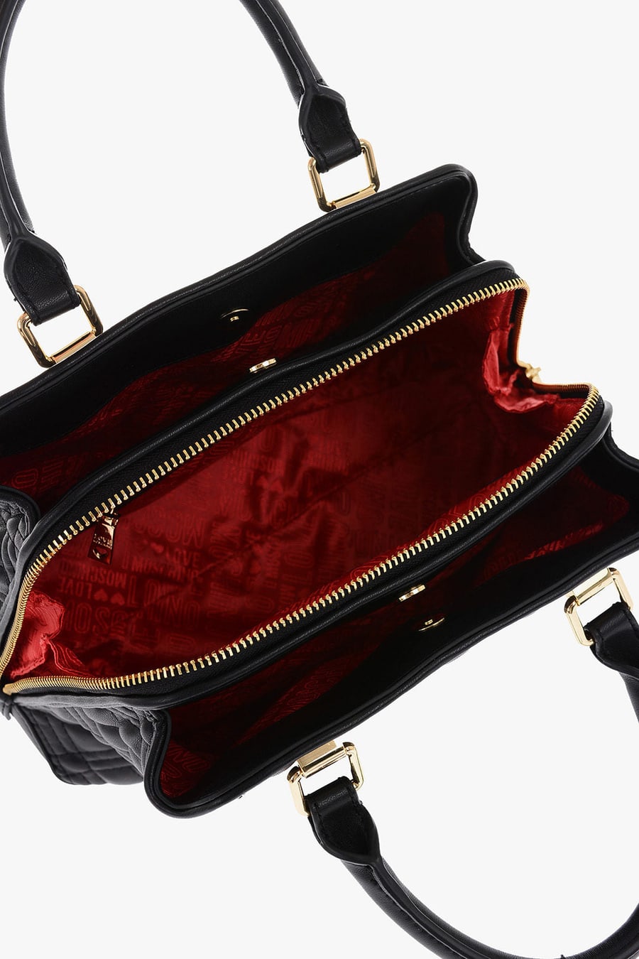 Moschino 1500~LOVE Quilted Faux Leather Bag with Gold Details, view 3