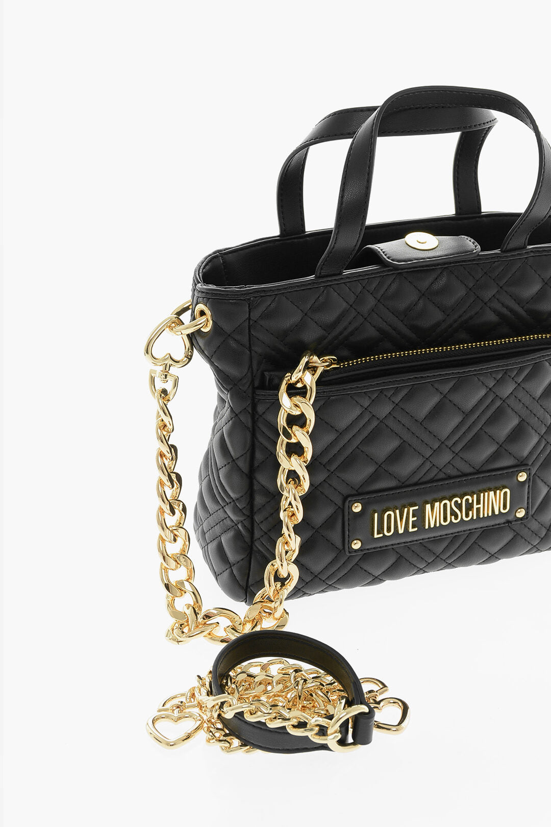Moschino 1500~LOVE Quilted Faux Leather Handbag with Gold Chain