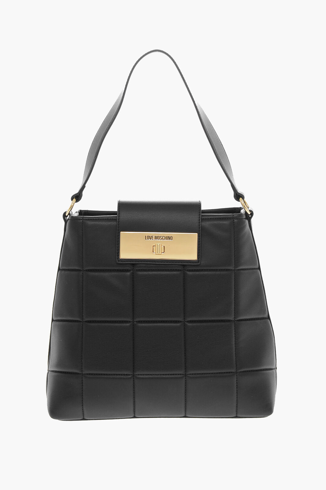 Moschino 1500~LOVE Quilted Faux Leather Shoulder Bag with Turn-Lock Closure
