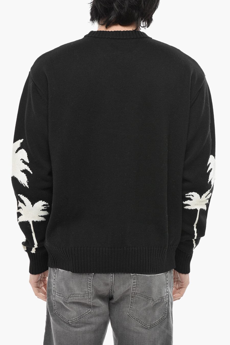 Palm Angels 0115~Cotton-Blend Crewneck Sweater PALMS With Jacquard Details
