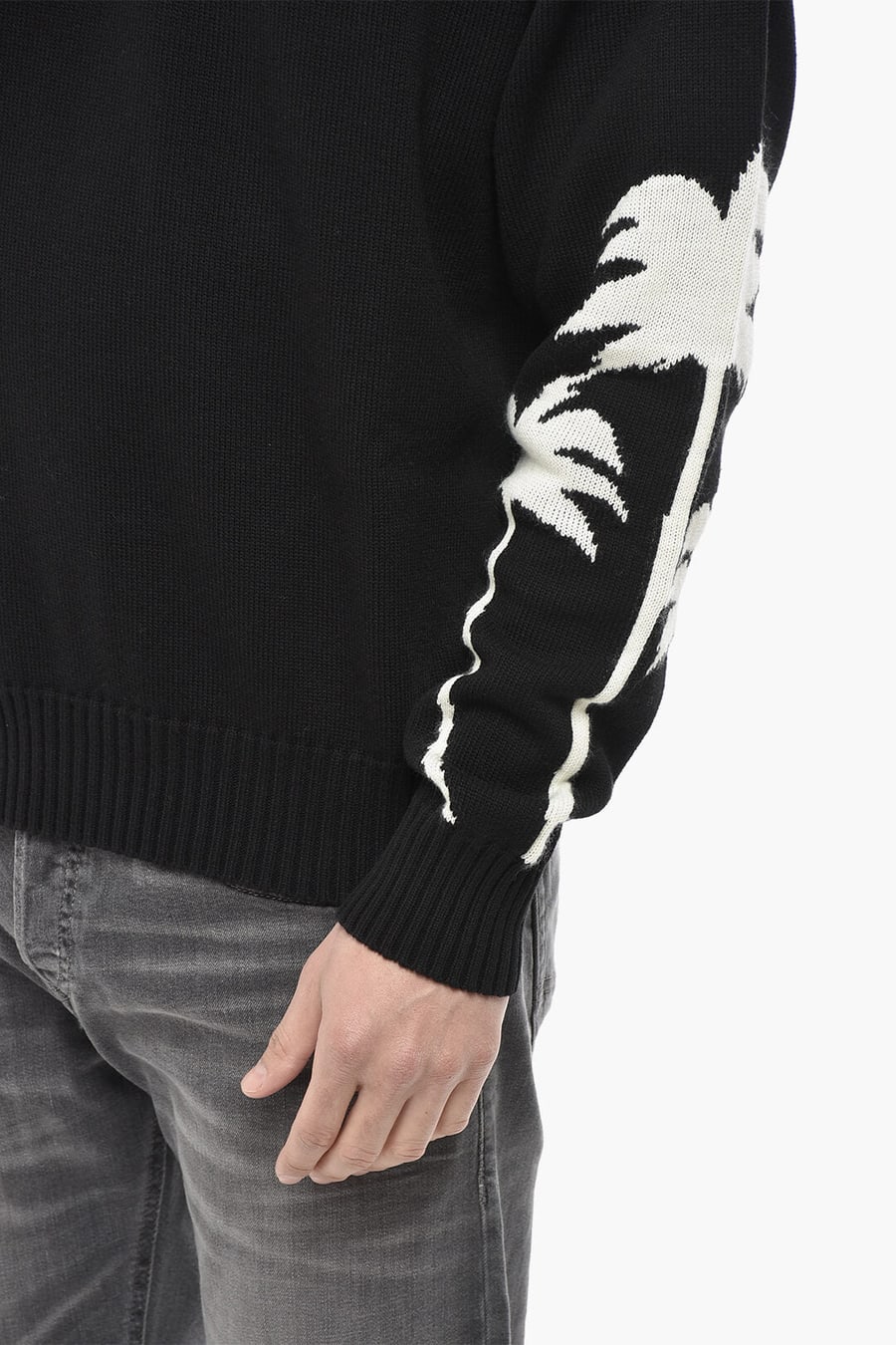 Palm Angels 0115~Cotton-Blend Crewneck Sweater PALMS With Jacquard Details, view 3