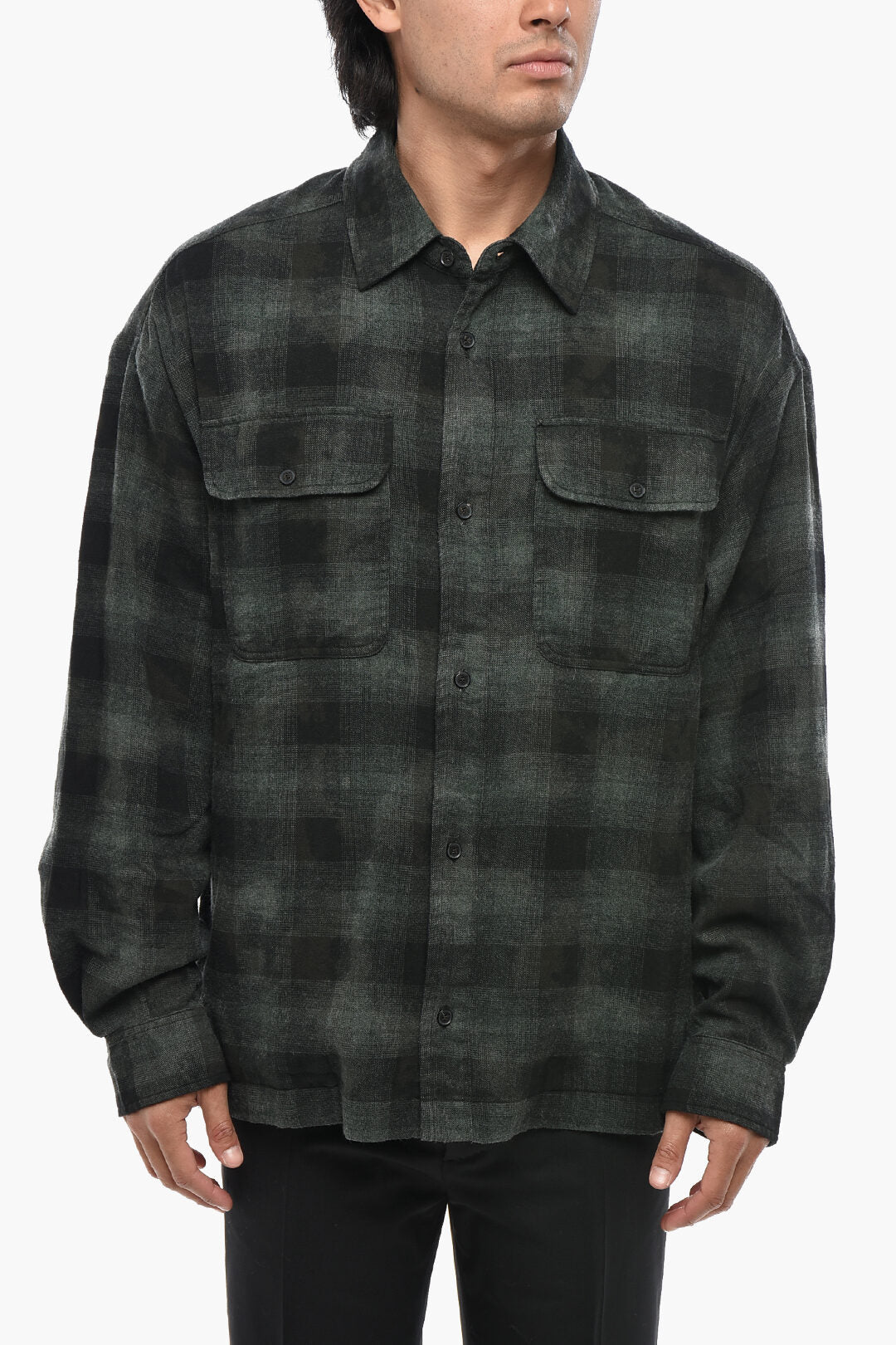 Palm Angels 0201~Plaid Overshirt with Curved Logo on Back