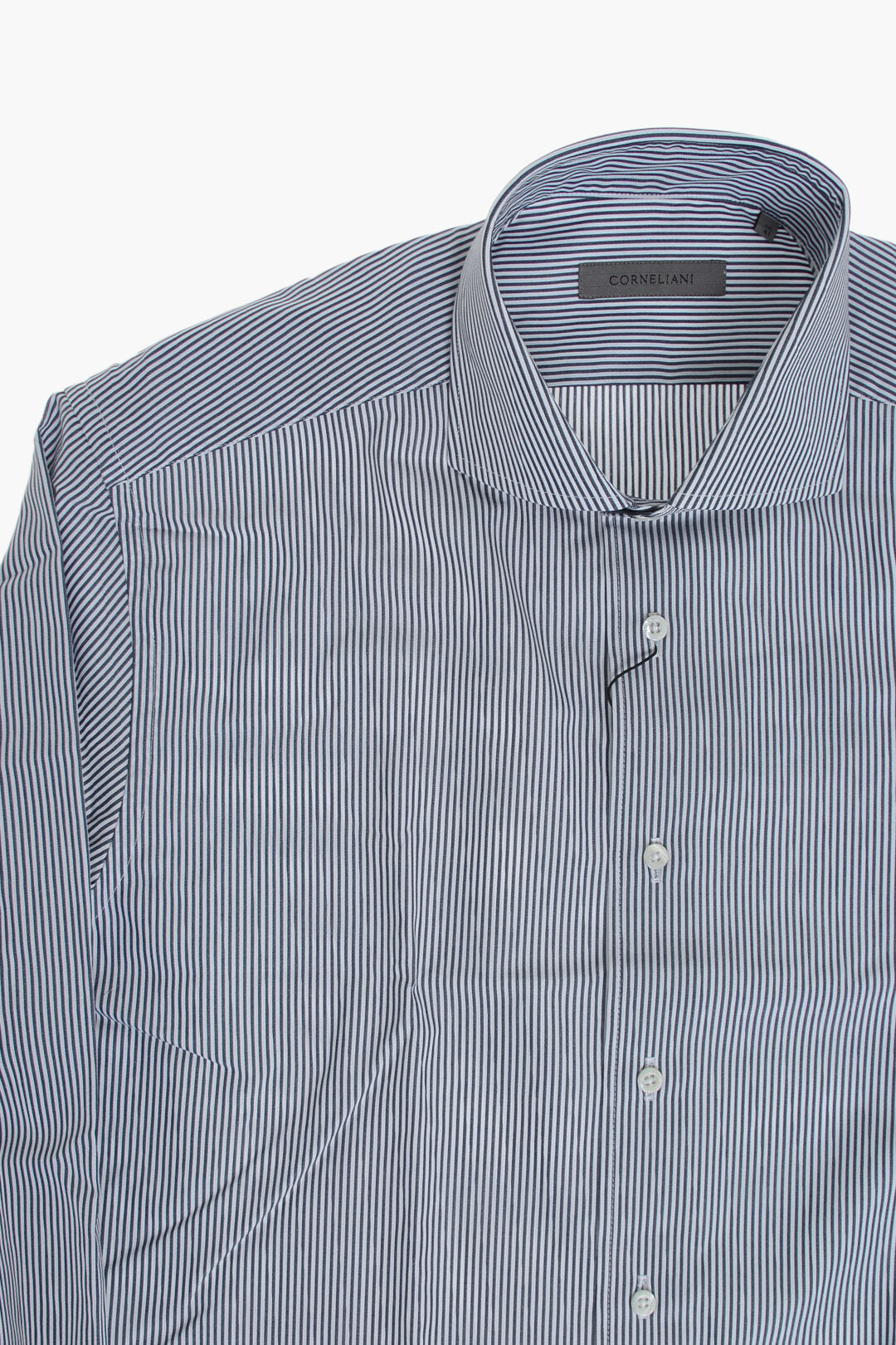 Corneliani 0405~Awning-Striped Cotton Shirt with French Collar