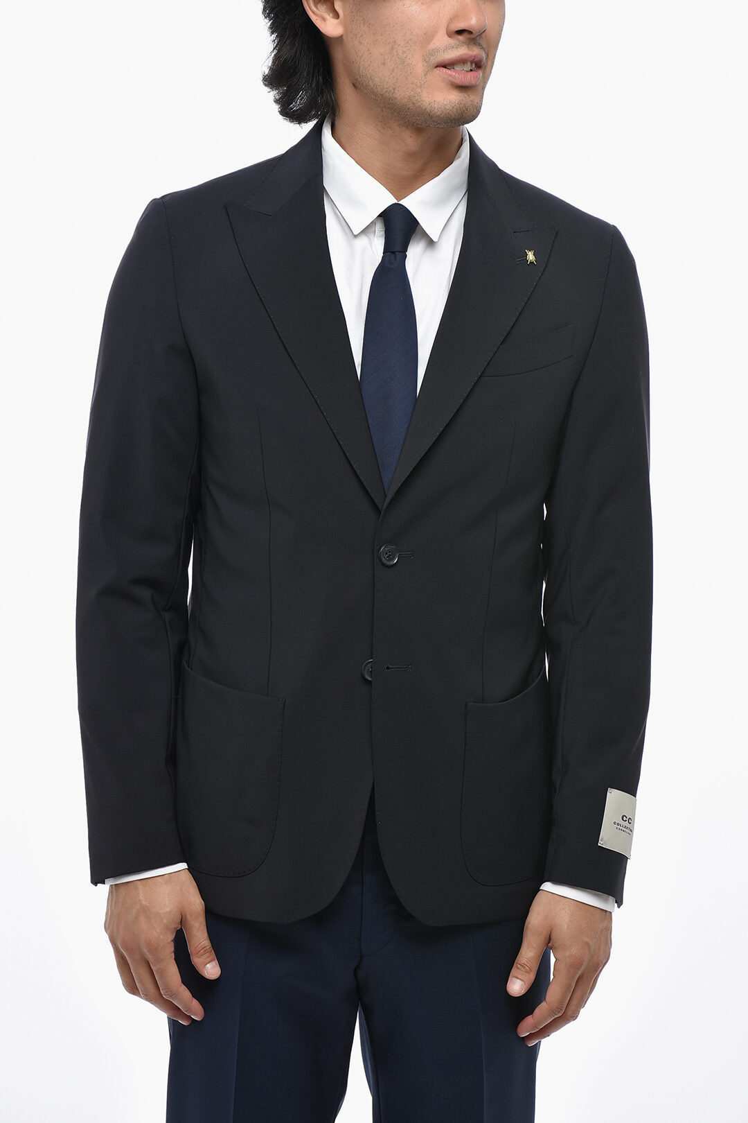 Corneliani 0405~CC COLLECTION Half-Lined Stretch Wool Blazer with Peak Lapel