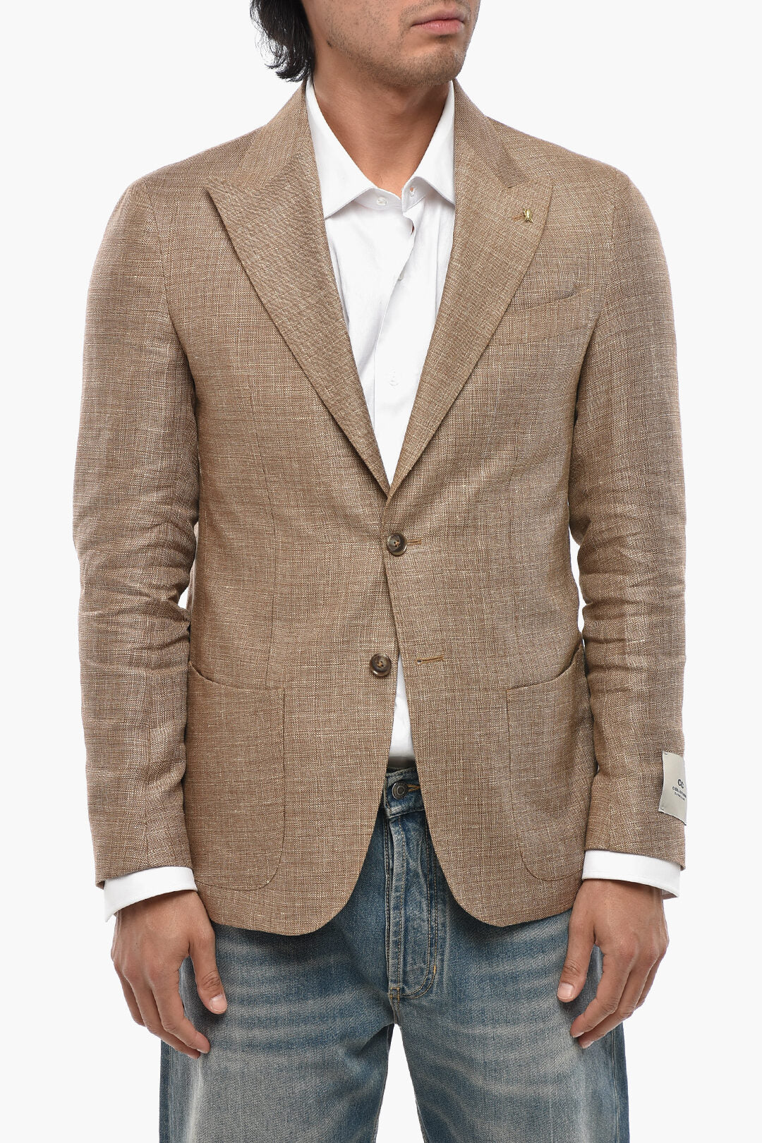 Corneliani 0405~CC COLLECTION Linen Blend Blazer With Peak Lapel