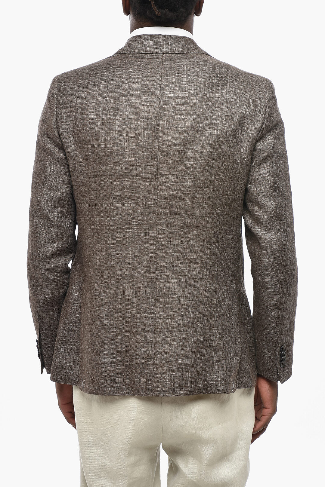 Corneliani 0405~CC COLLECTION Semi-Lined Linen-Blend Blazer With Patch Pockets, view 2