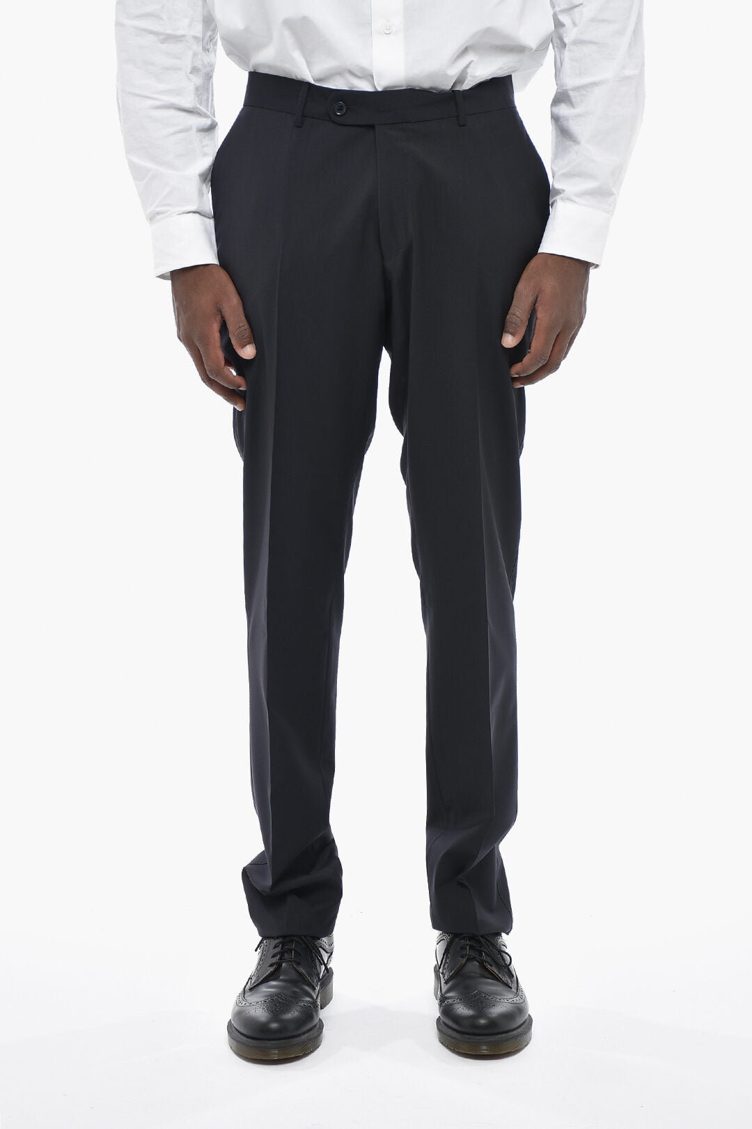 Corneliani 0405~CC COLLECTION Virgin-Wool Four-Pocket Trousers with Hidden Closure