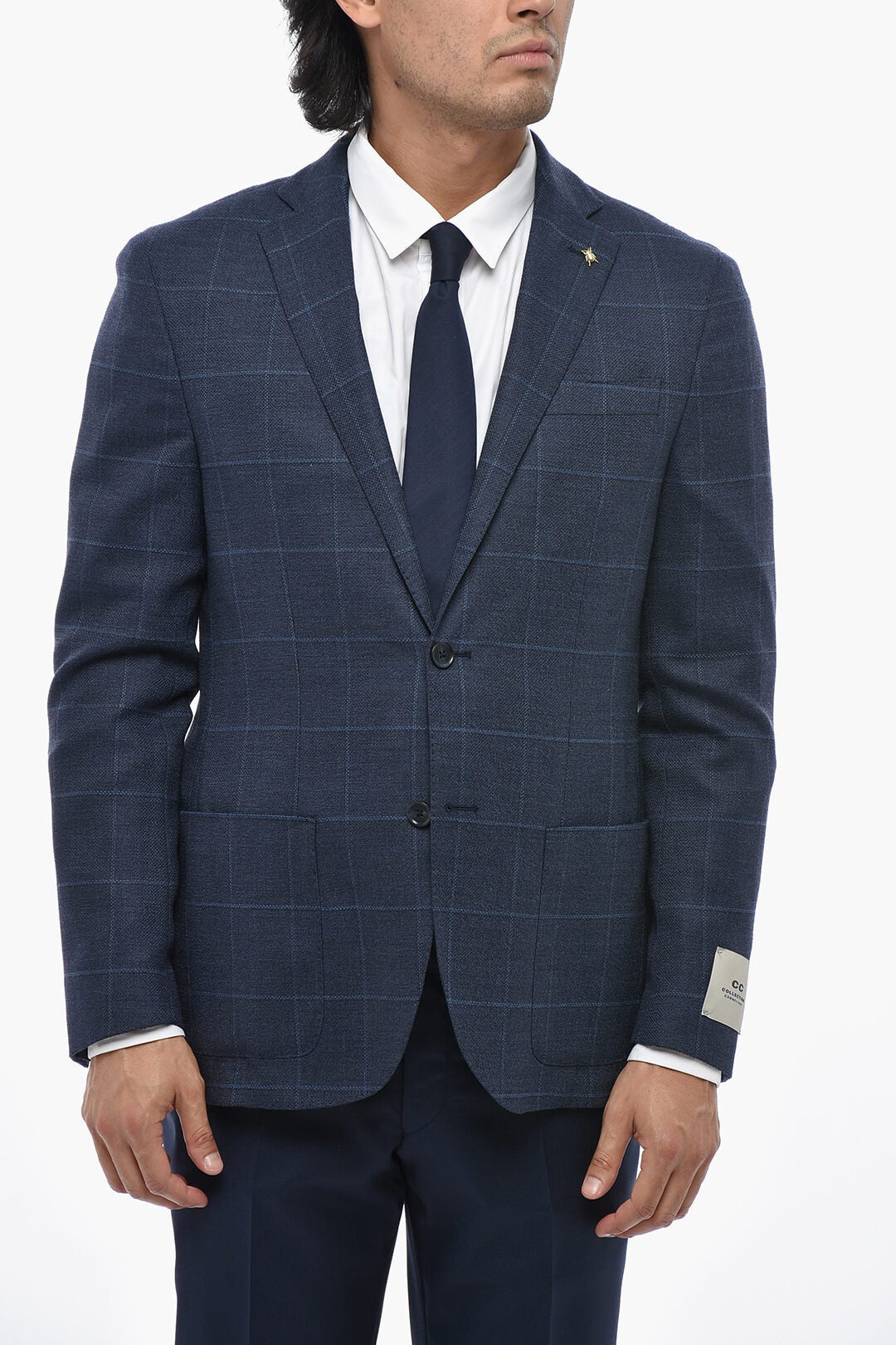 Corneliani 0405~CC COLLECTION Windowpane Wool-Blend Half-Lined Blazer