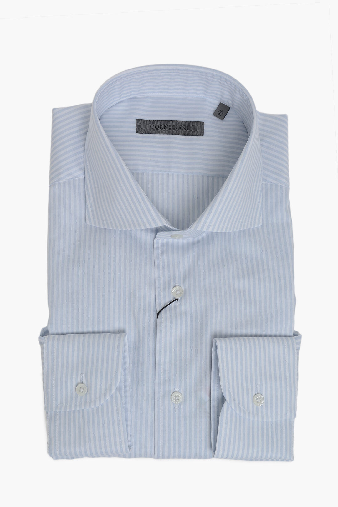 Corneliani 0405~Cotton Awning-Stripe Shirt With French Collar