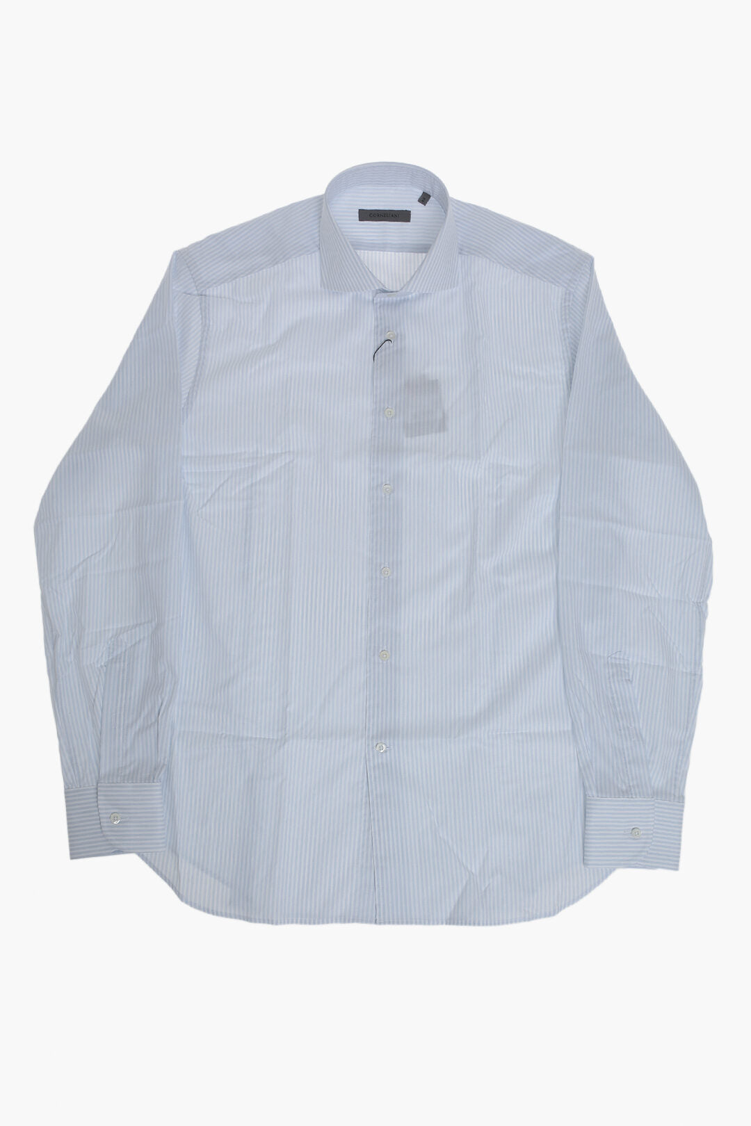 Corneliani 0405~Cotton Awning-Stripe Shirt With French Collar, view 2