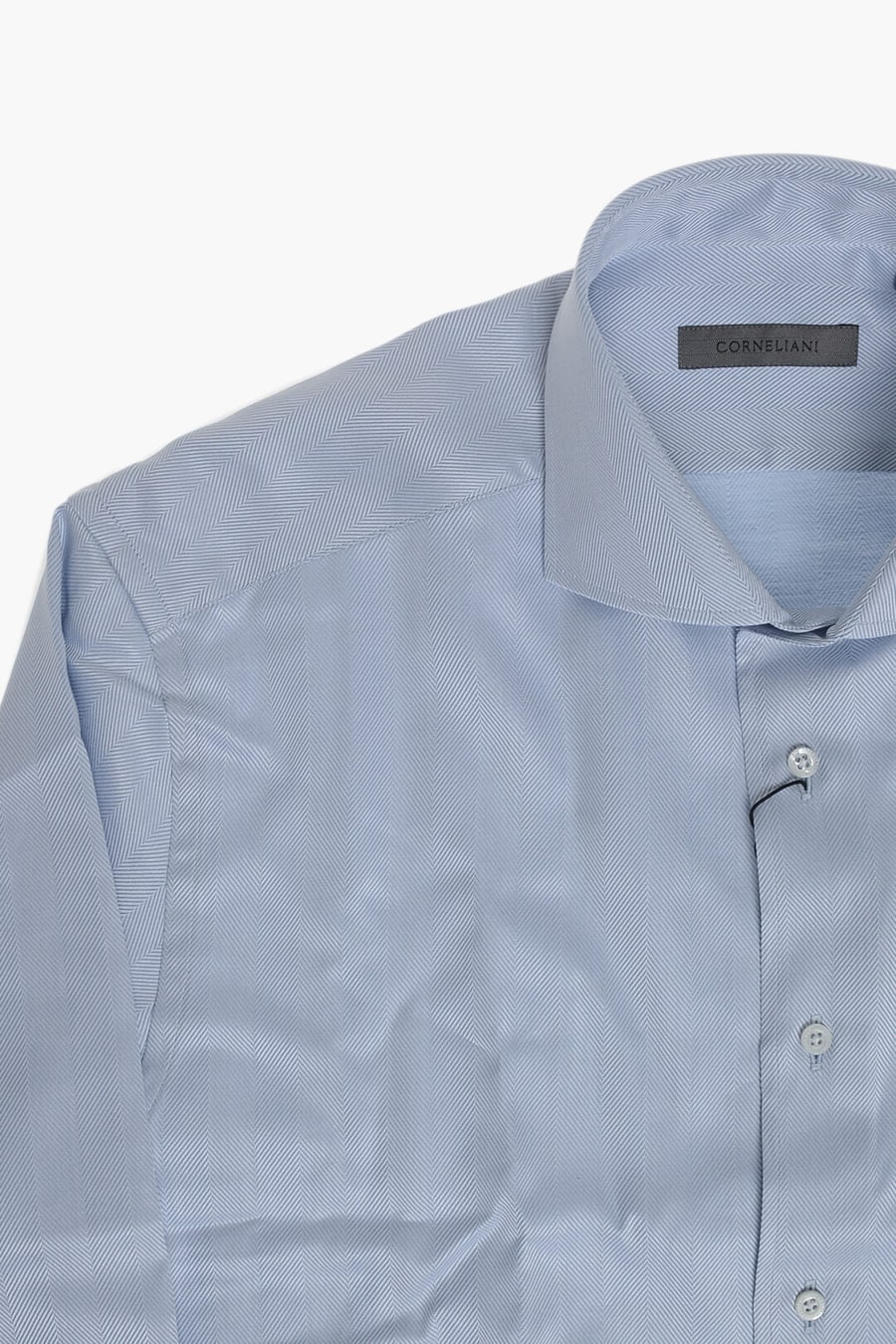 Corneliani 0405~Cotton Poplin Herringbone-Pattern Shirt With French Collar, view 3