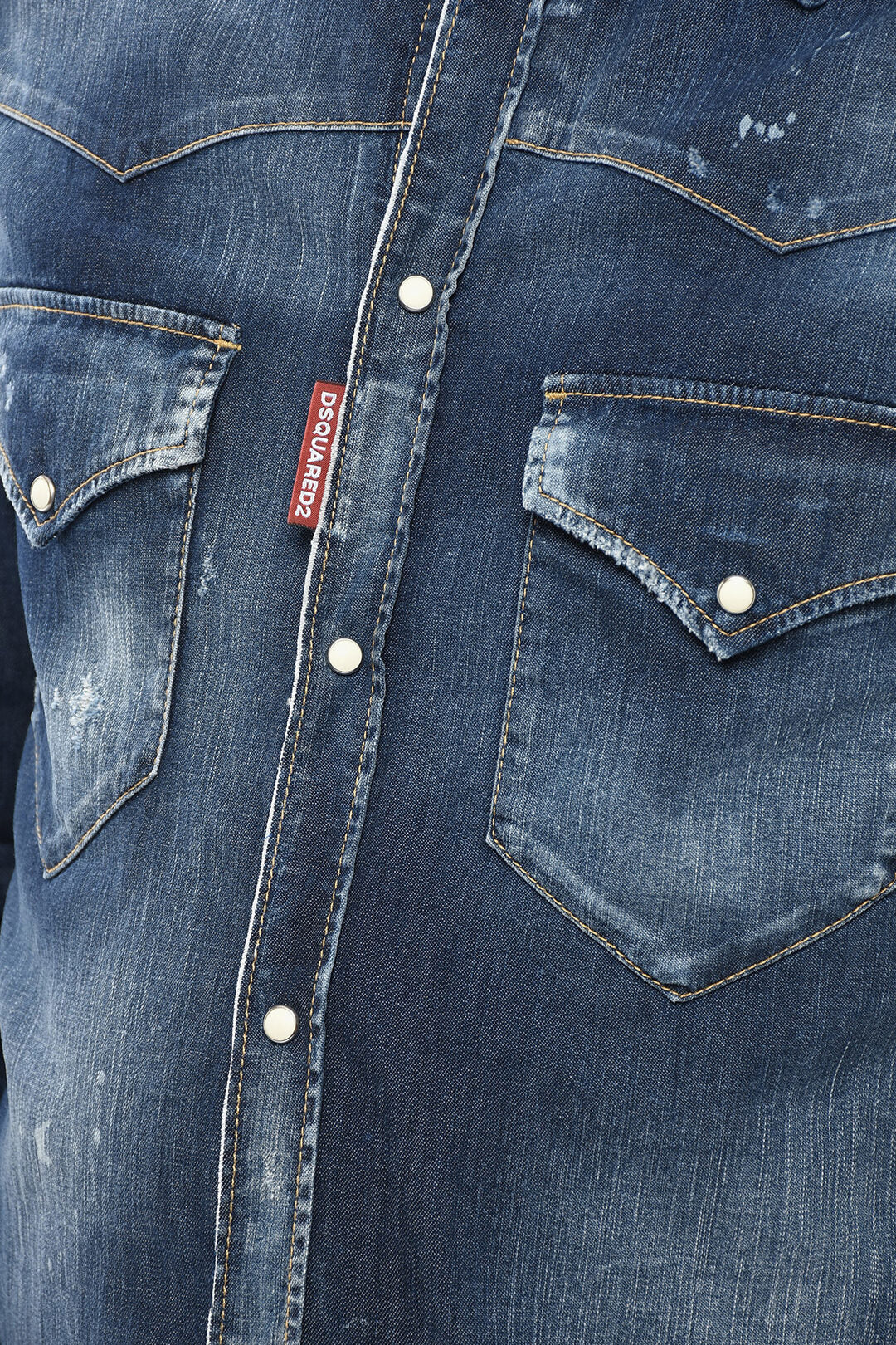 Dsquared2 0405~Denim Vintage-Effect Shirt FASHION WESTERN With Double Pocket