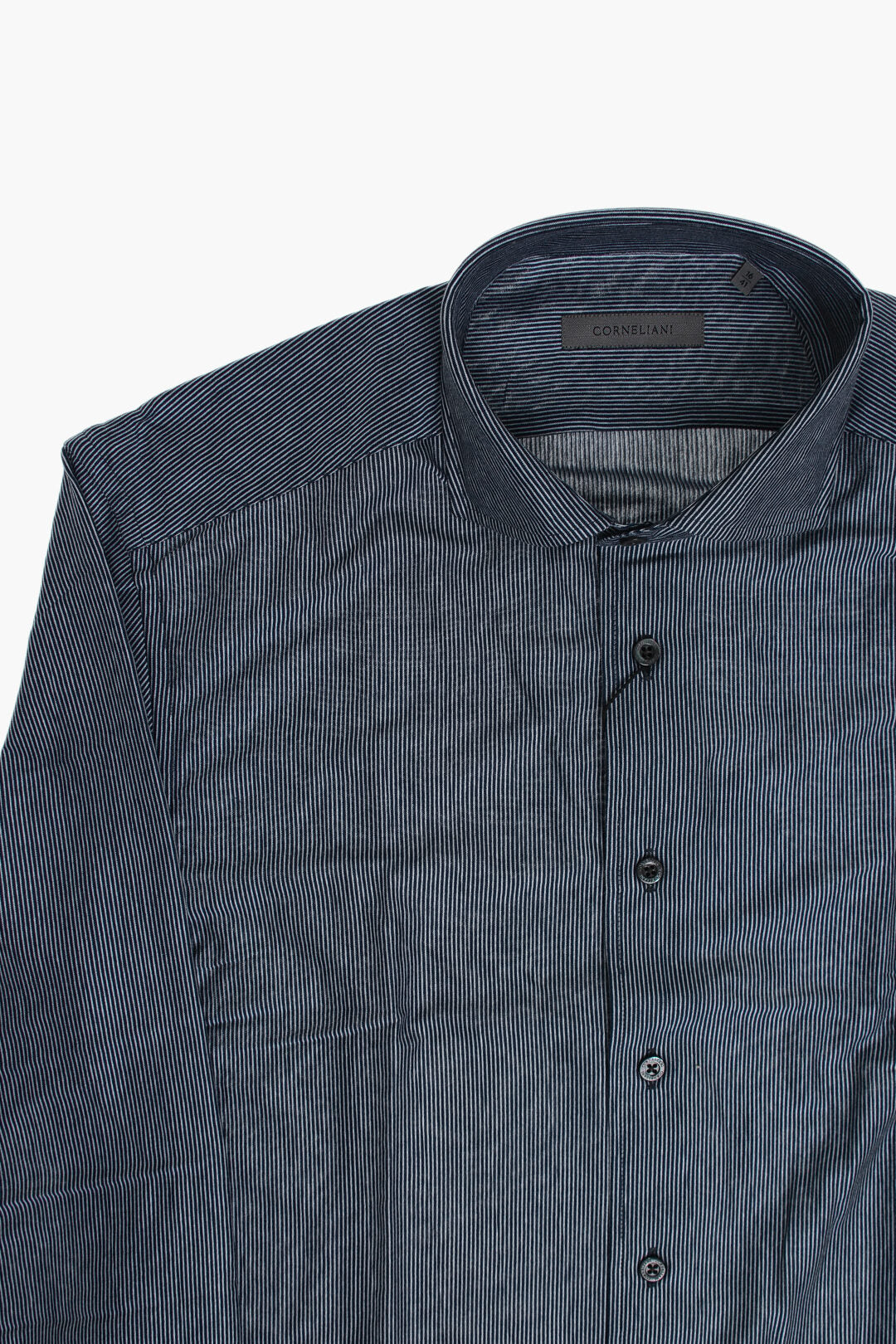 Corneliani 0405~Hairline-Striped Cotton-Jersey Shirt with French Collar