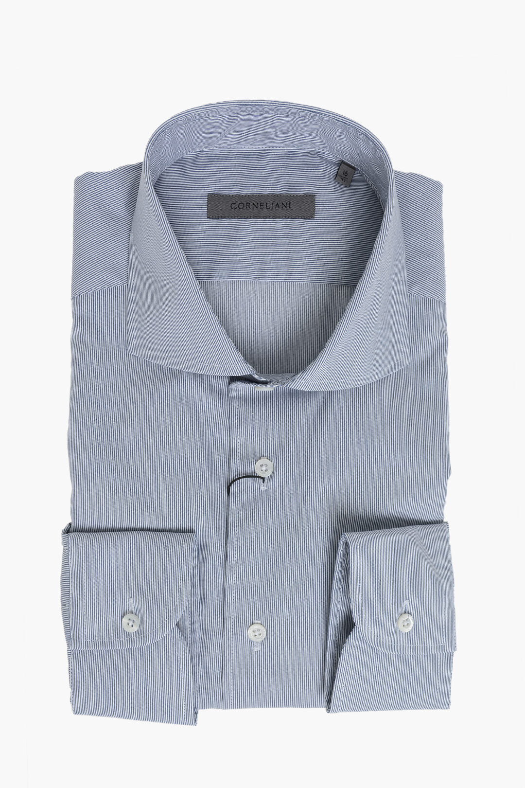 Corneliani 0405~Hairline-Striped Shirt with French Collar
