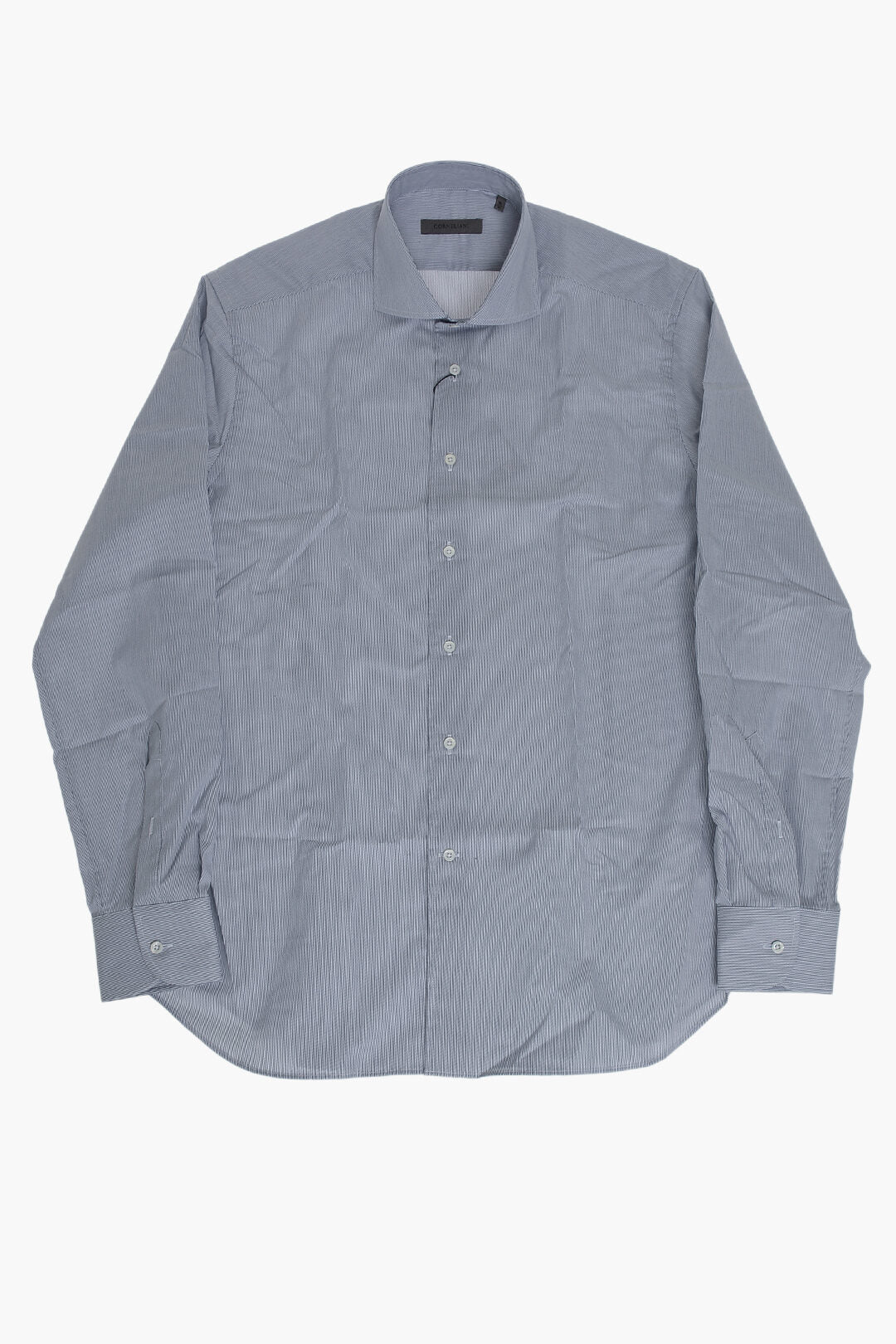 Corneliani 0405~Hairline-Striped Shirt with French Collar, view 2