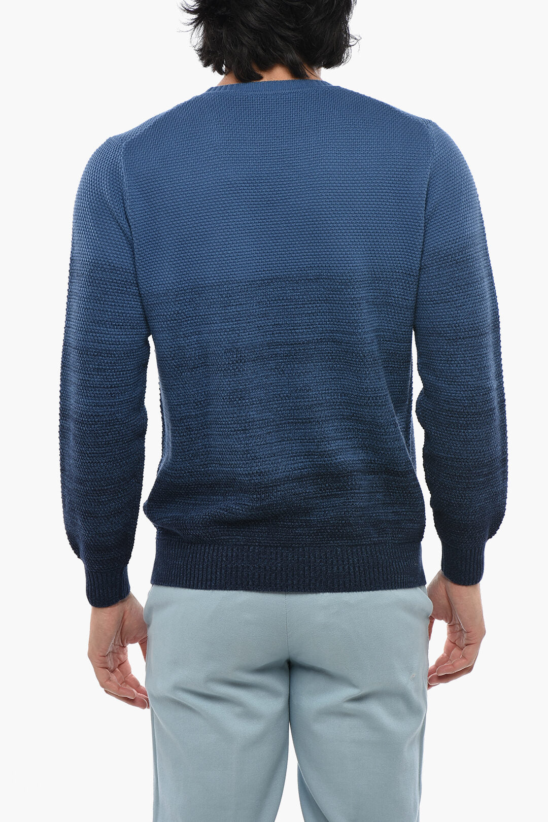 Corneliani 0405~Lightweight Cotton Crewneck Sweater With Ombre Effect, view 2