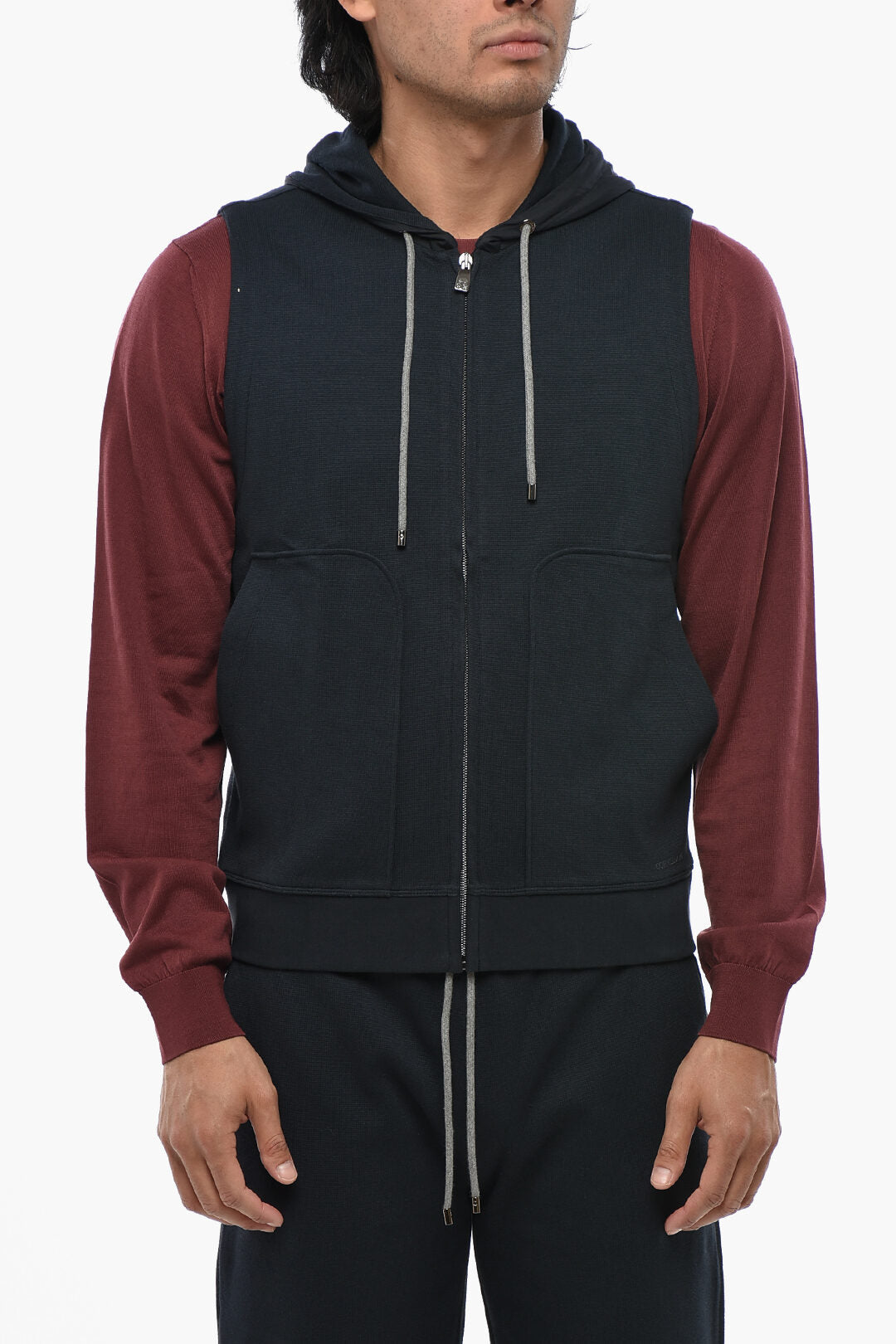 Corneliani 0405~Sleeveless Lightweight Cotton Jacket With Hood