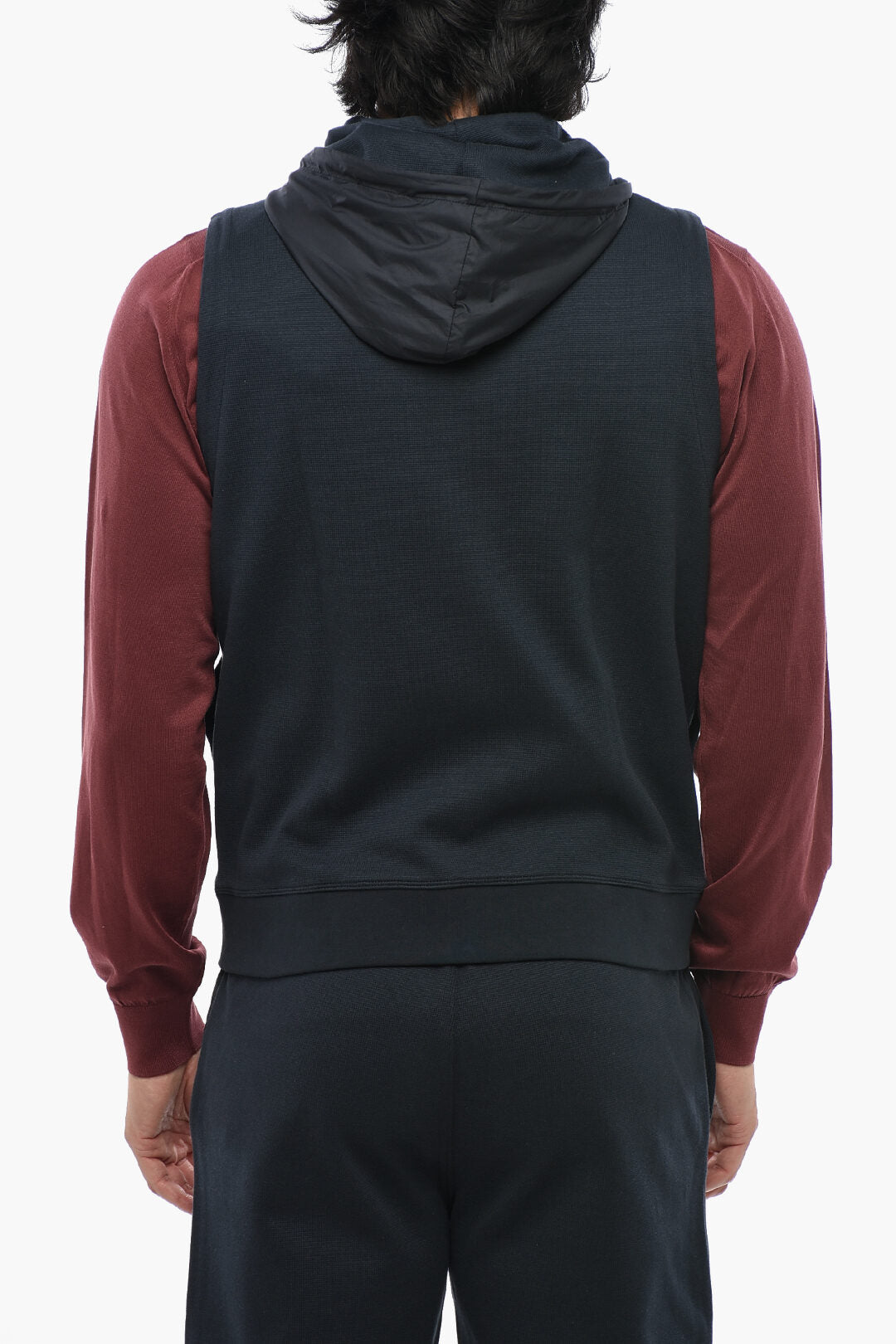 Corneliani 0405~Sleeveless Lightweight Cotton Jacket With Hood, view 2