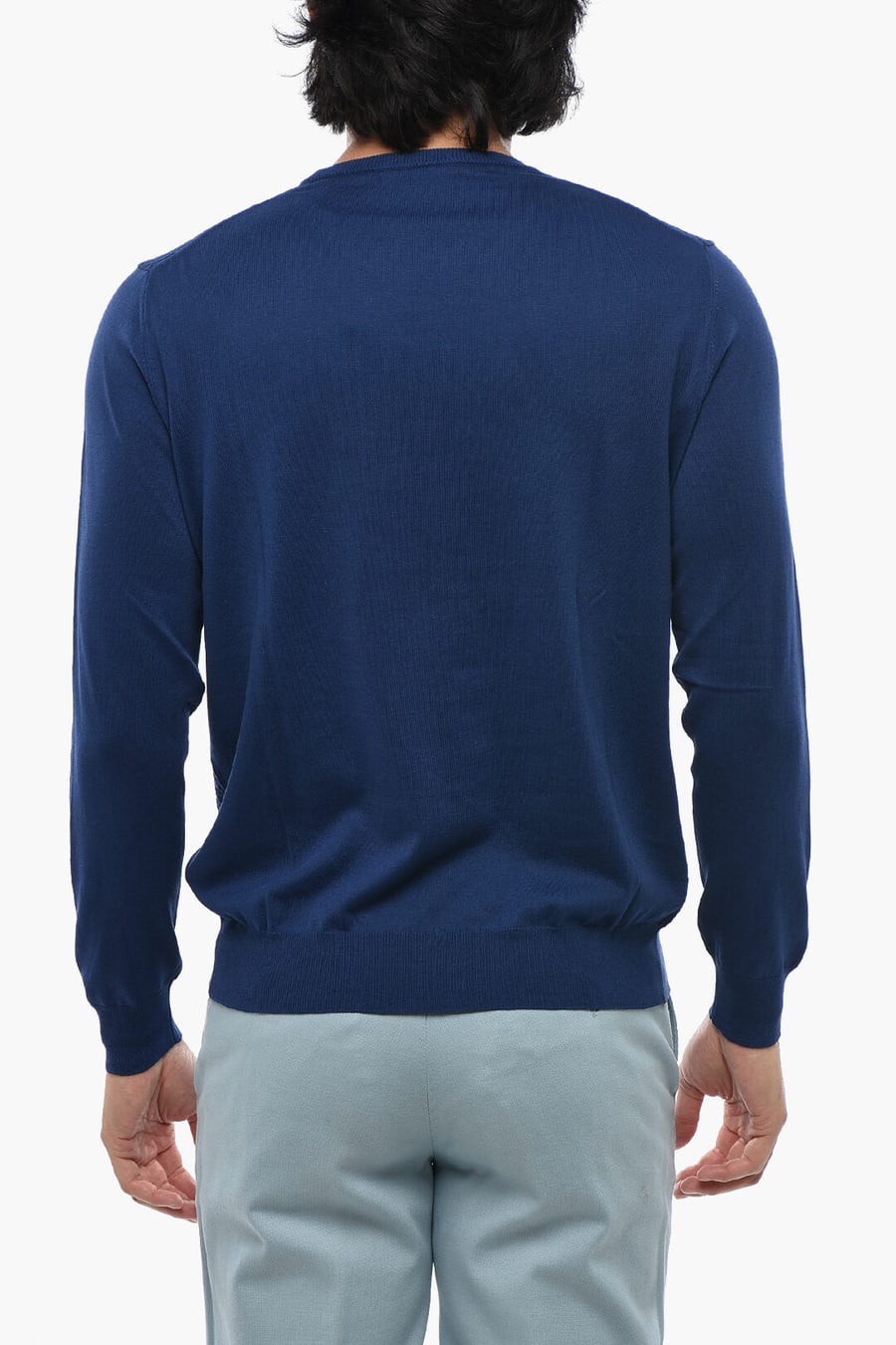 Corneliani 0405~Solid Lightweight Cotton Crewneck Sweater, view 2