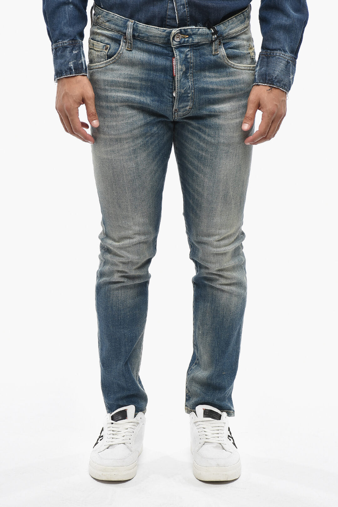 Dsquared2 0405~Stretch Denim Jeans SKATER with Leather Patch 16cm