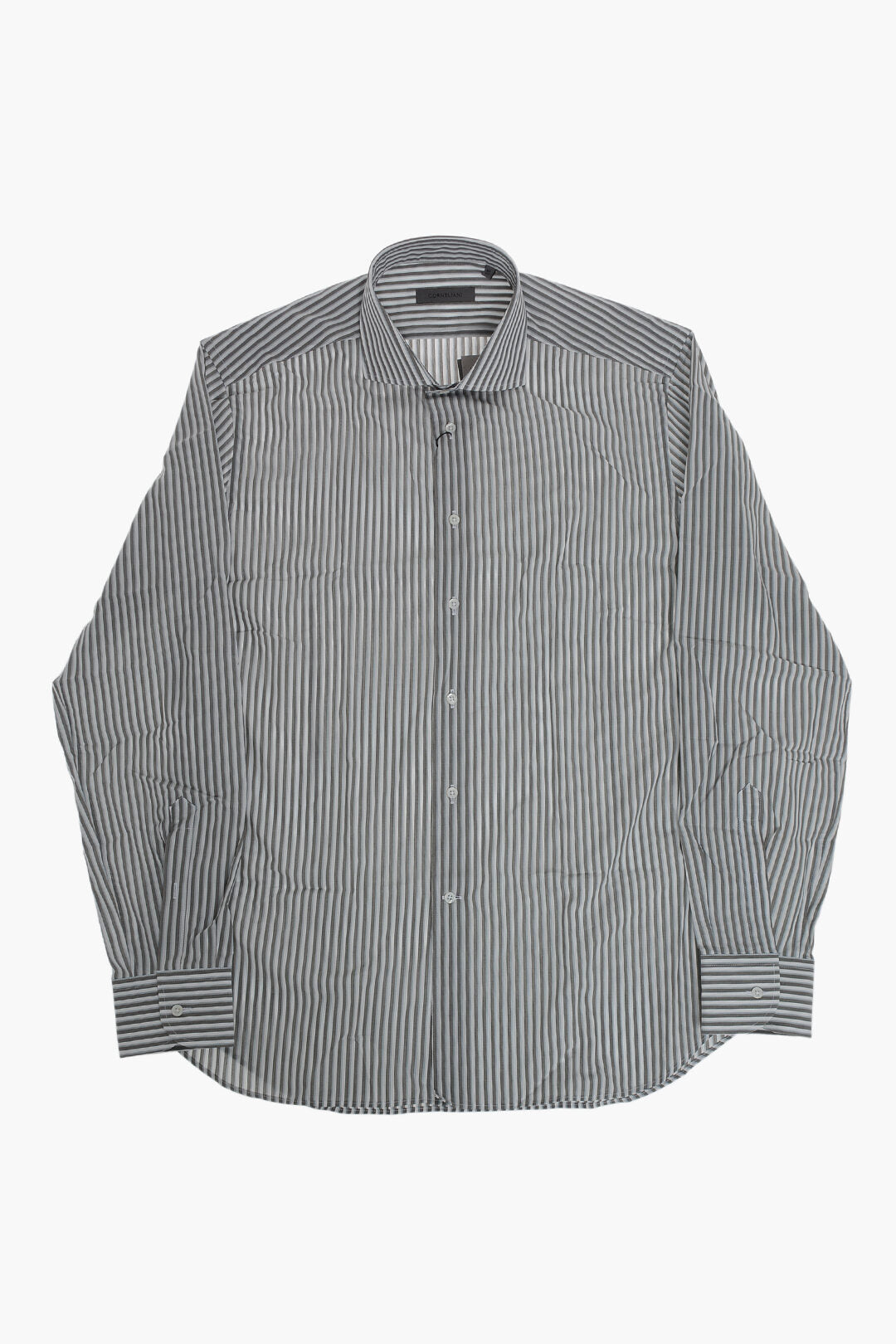 Corneliani 0405~Striped Cotton Poplin Shirt With French Collar, view 2