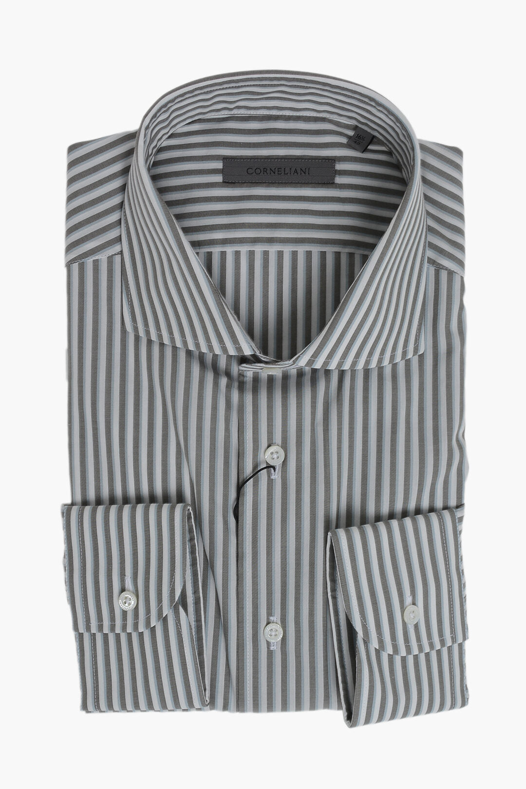 Corneliani 0405~Striped Cotton Poplin Shirt With French Collar