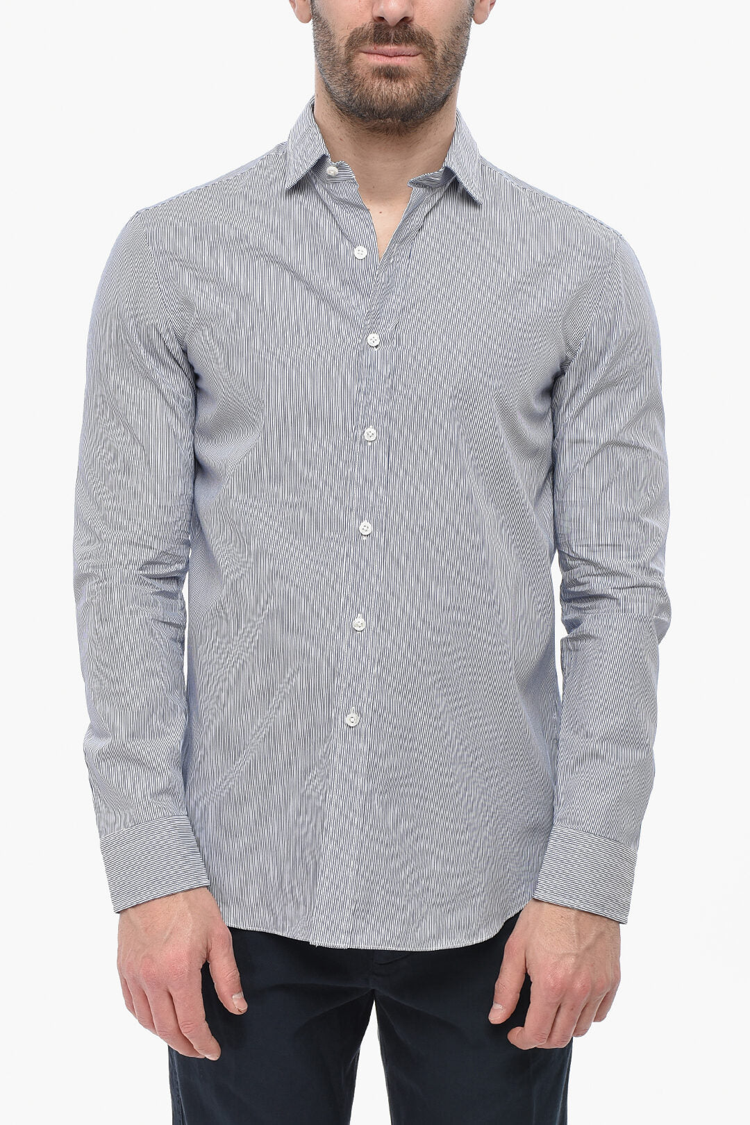 Salvatore Piccolo 0405~Striped Cotton Shirt With French Collar