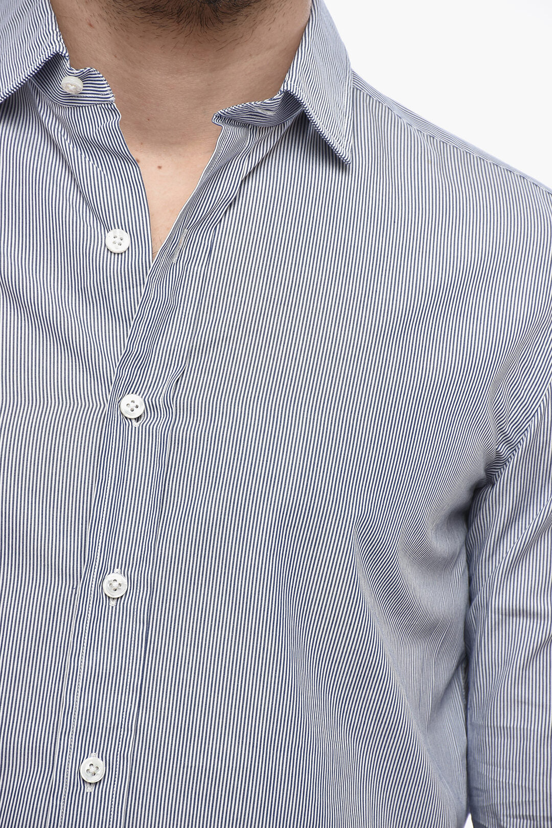 Salvatore Piccolo 0405~Striped Cotton Shirt With French Collar, view 2