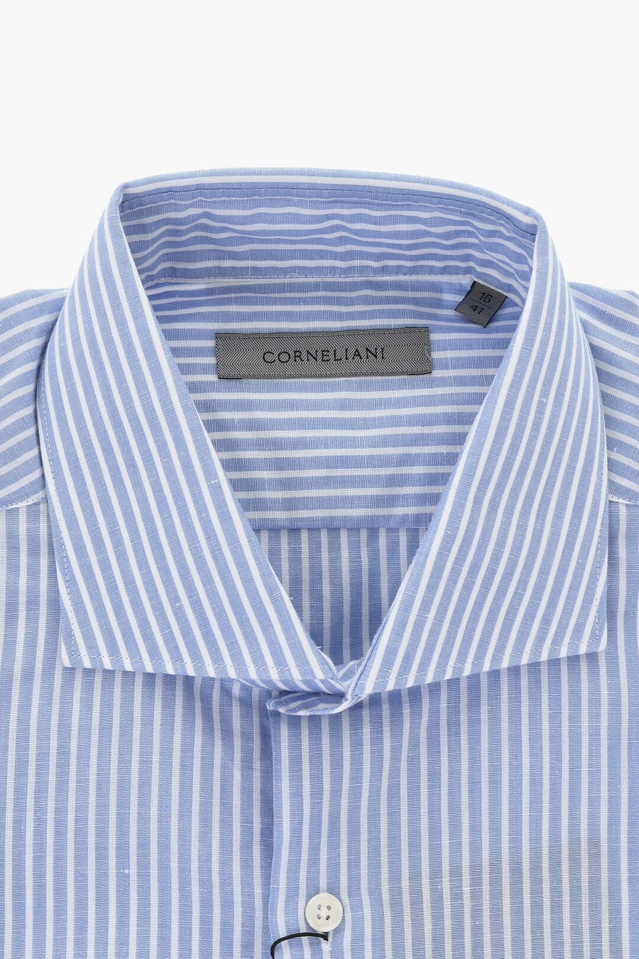 Corneliani 0405~Striped Linen-Blend Shirt With French Collar, view 2