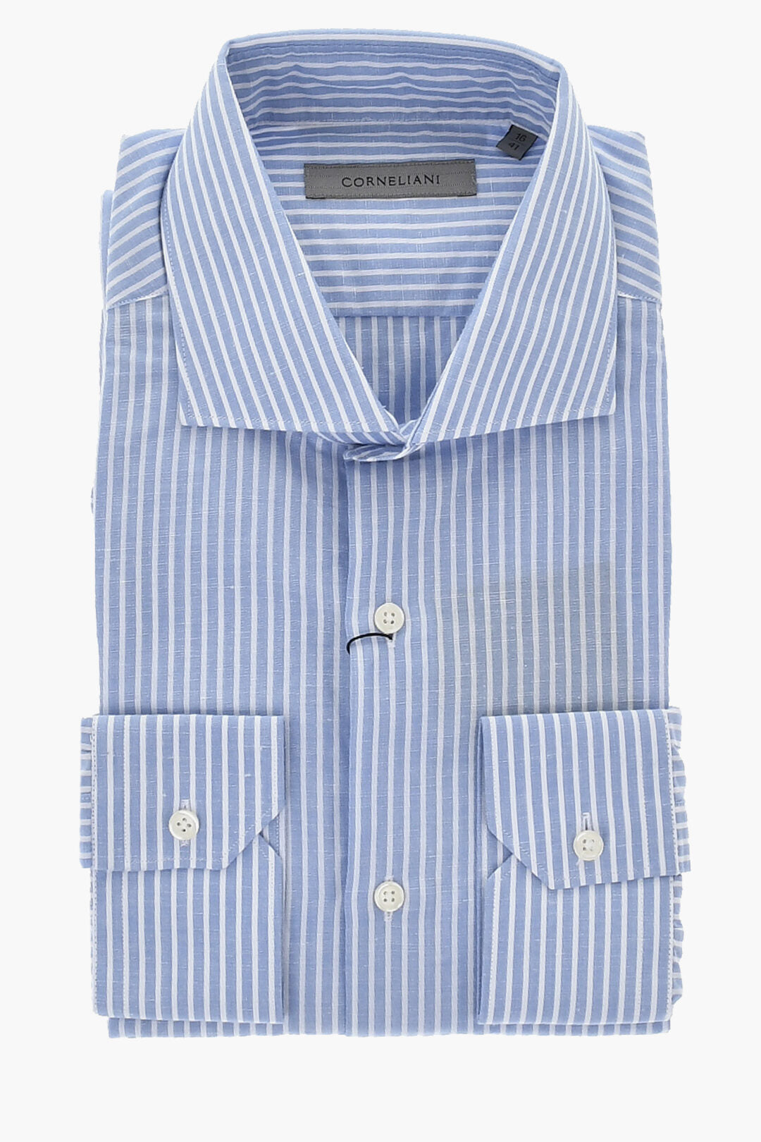 Corneliani 0405~Striped Linen-Blend Shirt With French Collar