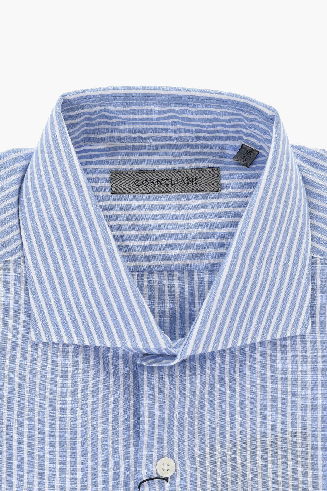 Corneliani 0405~Striped Linen-Blend Shirt With French Collar, view 2