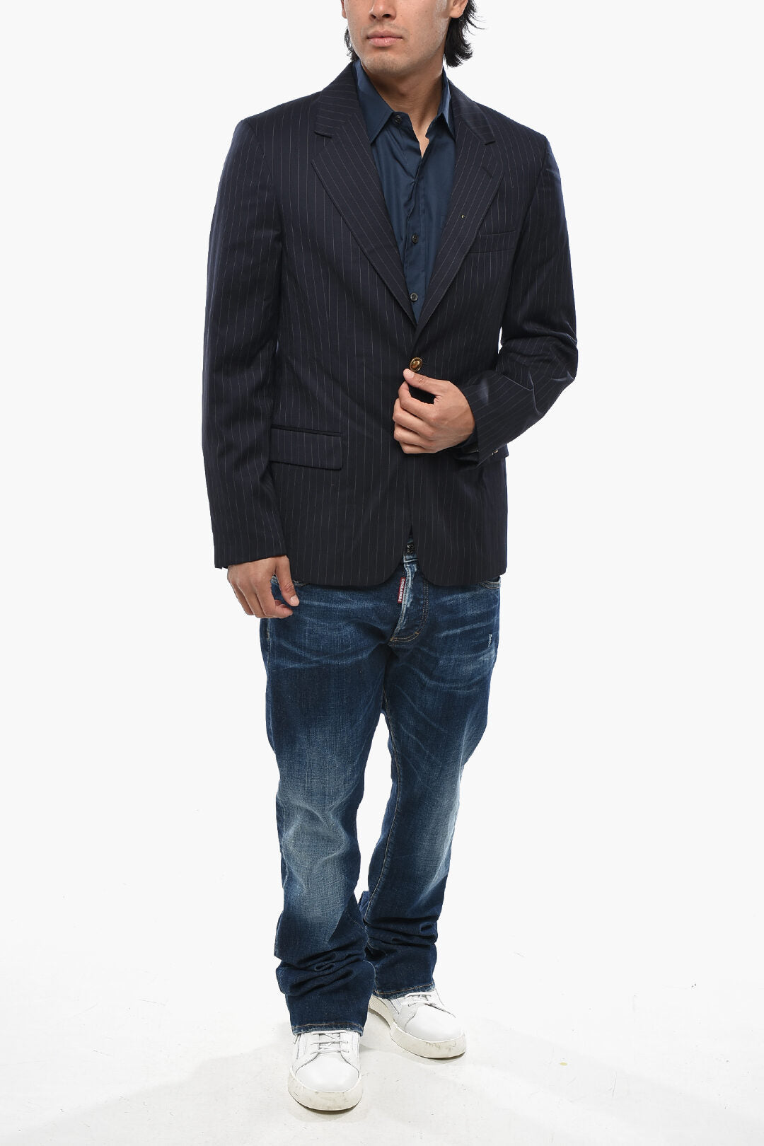 Palm Angels 0405~Two-Button Pinstriped Wool Jacket With Gold-Effect Buttons