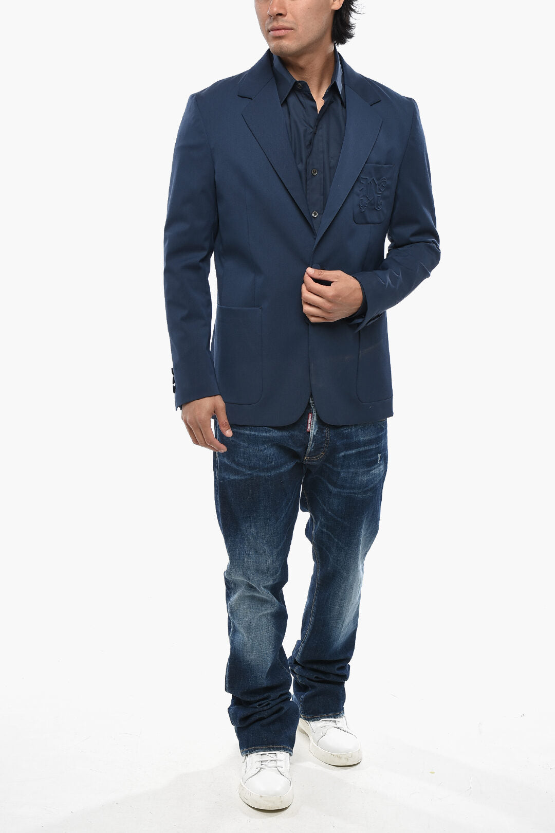 Palm Angels 0405~Two-Button Virgin Wool Blazer With Tone-On-Tone Logo