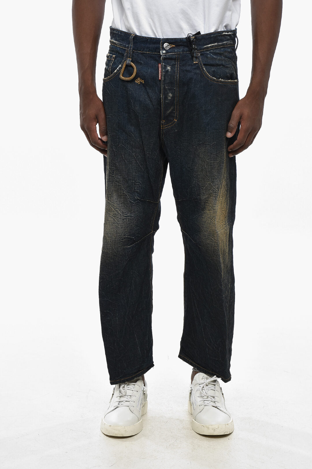 Dsquared2 0405~Vintage Effect Denim Jeans Crop Kawaii Fit 22cm