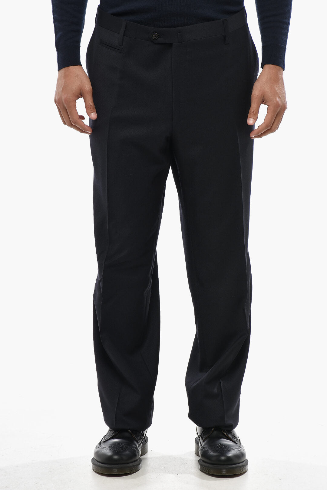 Corneliani 0405~Virgin Wool Trousers with Tone-on-Tone Geometric Pattern