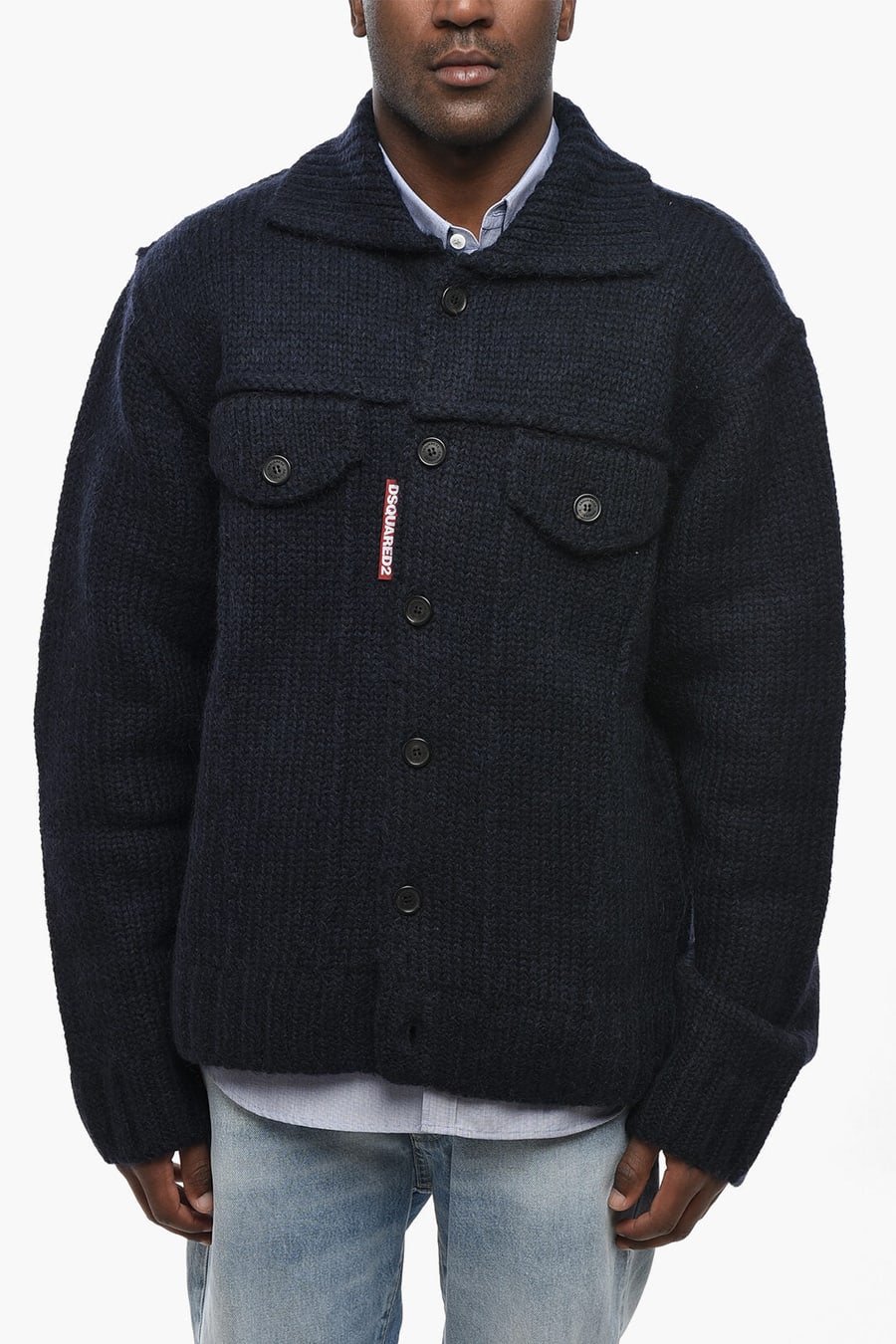 Dsquared2 0405~Wool-Blend Saharan Pullover with Front Button Closure