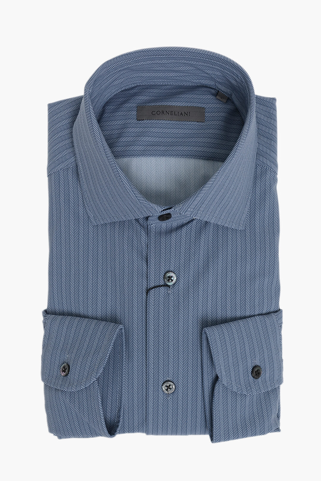 Corneliani 0405~Wrinkle-Free Herringbone-Patterned Shirt with French Collar