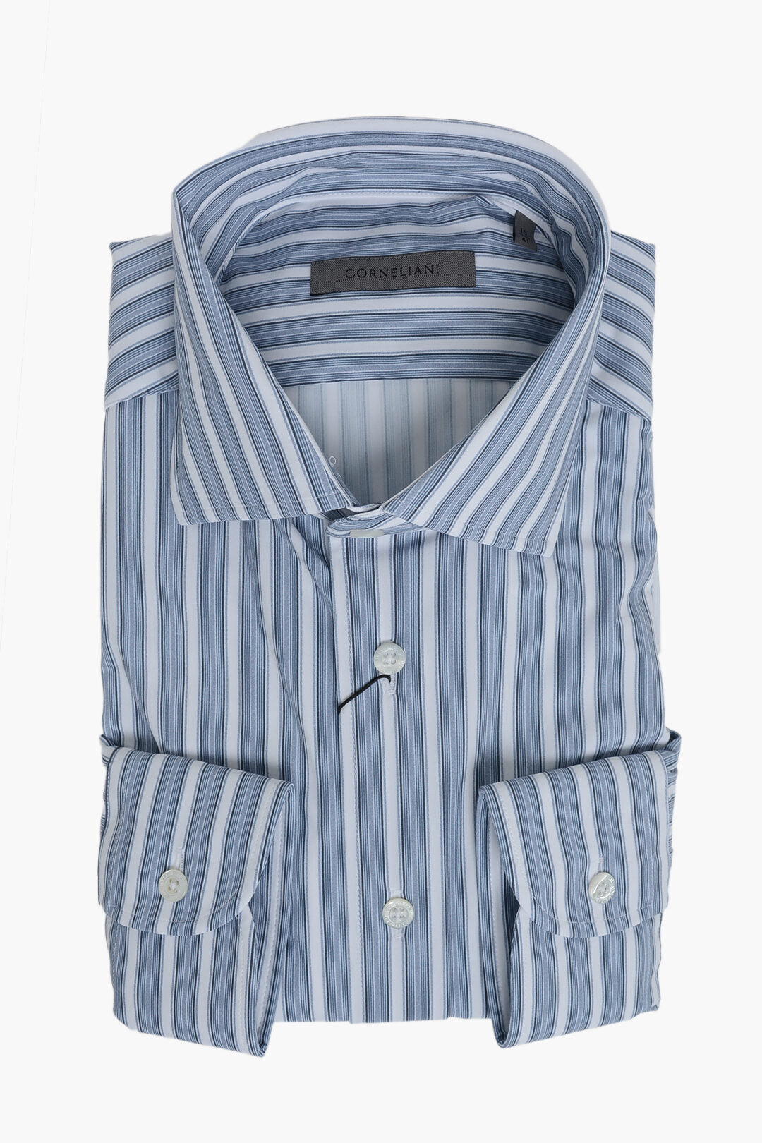 Corneliani 0405~Wrinkle-Free Striped Shirt with French Collar