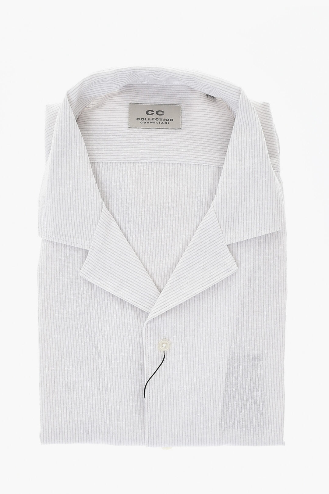 Corneliani 0470~CC COLLECTION Linen-Blend Hairline-Striped Shirt With Cuban Collar