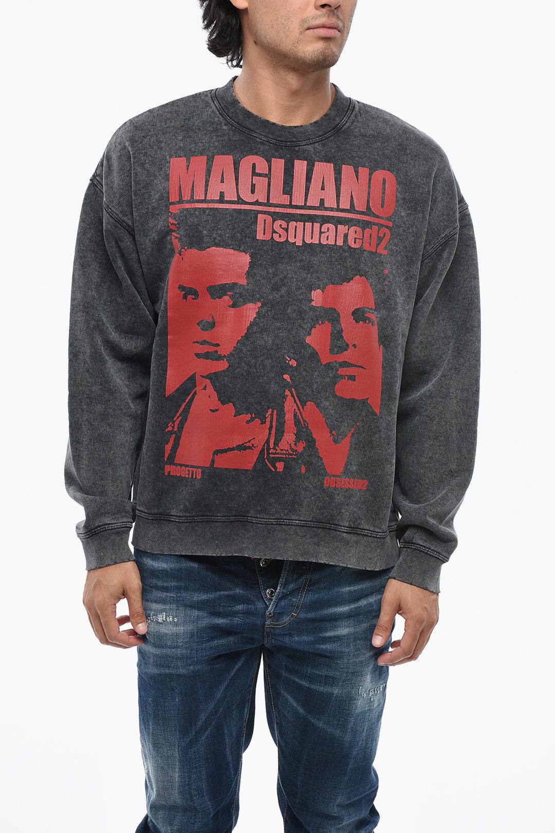 Dsquared2 0470~Crewneck Sweatshirt With Tie-Dye Effect And Maxi Front Print