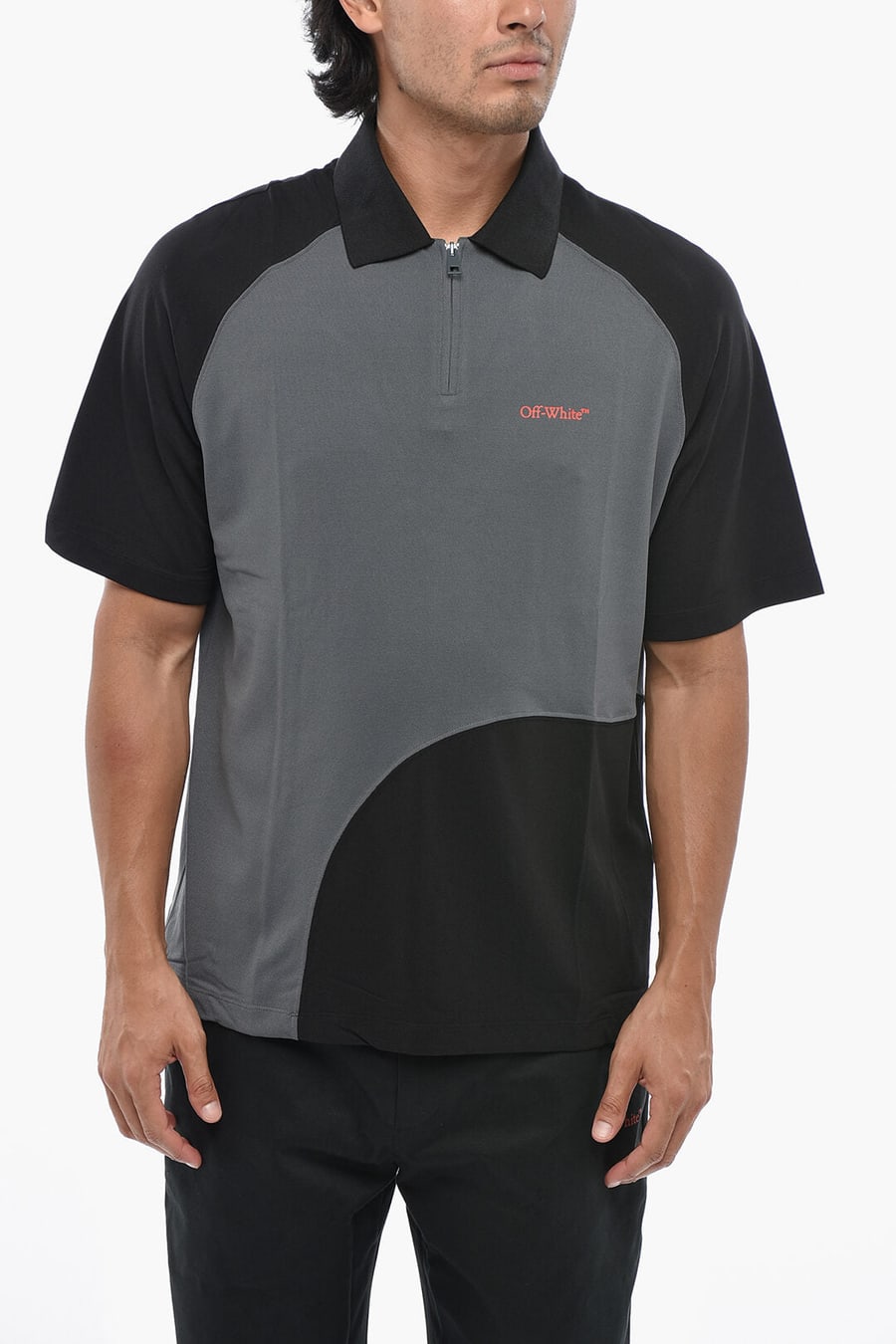 Off-White 0470~PARIS HILINSKI Two-Tone Nylon Polo with Half Zip