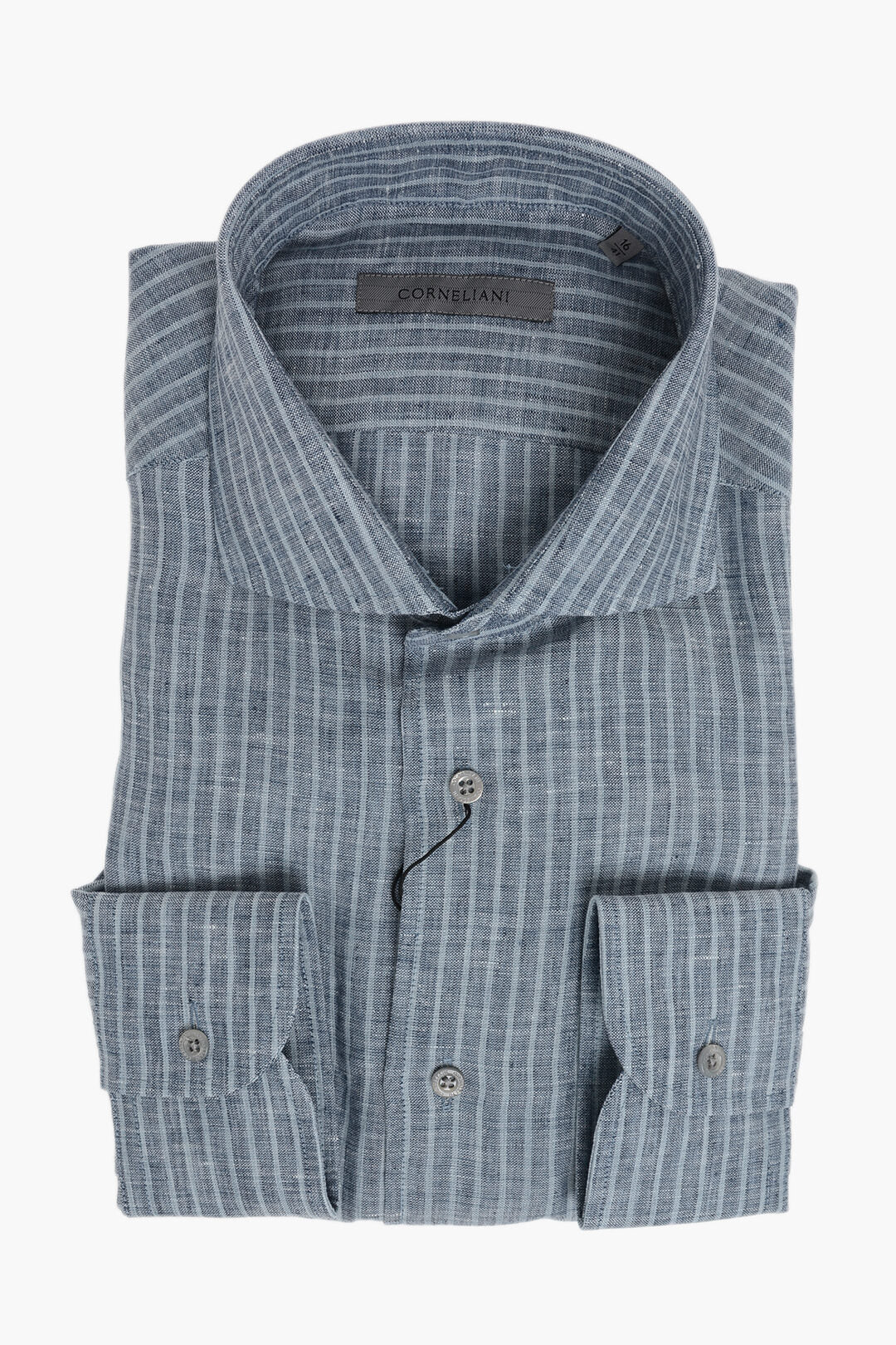 Corneliani 0470~Striped Pure Linen Shirt with French Collar