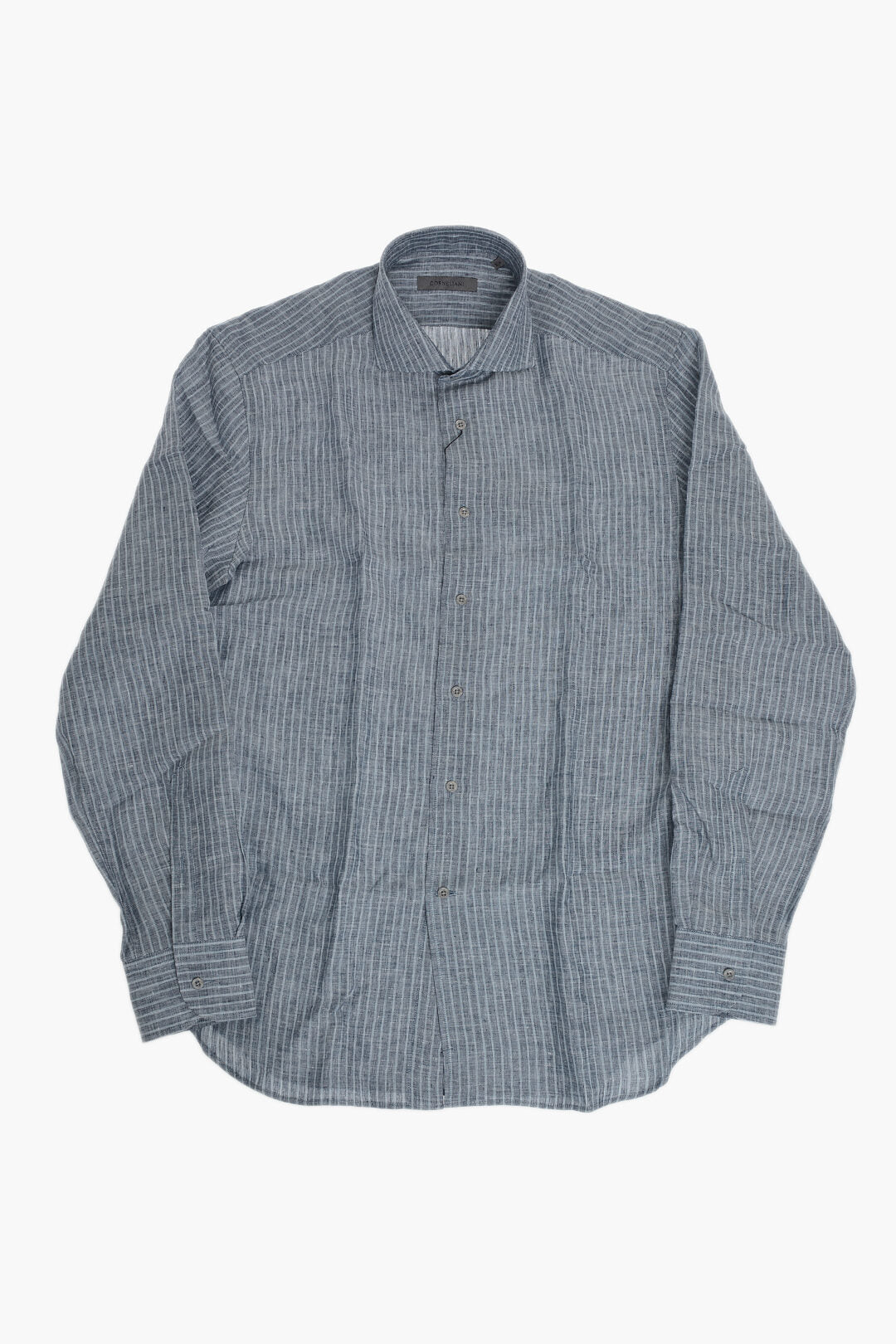 Corneliani 0470~Striped Pure Linen Shirt with French Collar, view 2