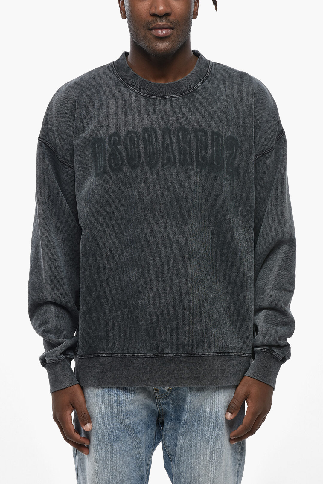 Dsquared2 0470~Terry Cotton Crewneck Sweatshirt with Front Logo