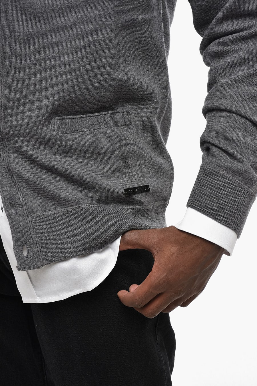 Dsquared2 0470~Virgin Wool Cardigan with Patch Pockets, view 3
